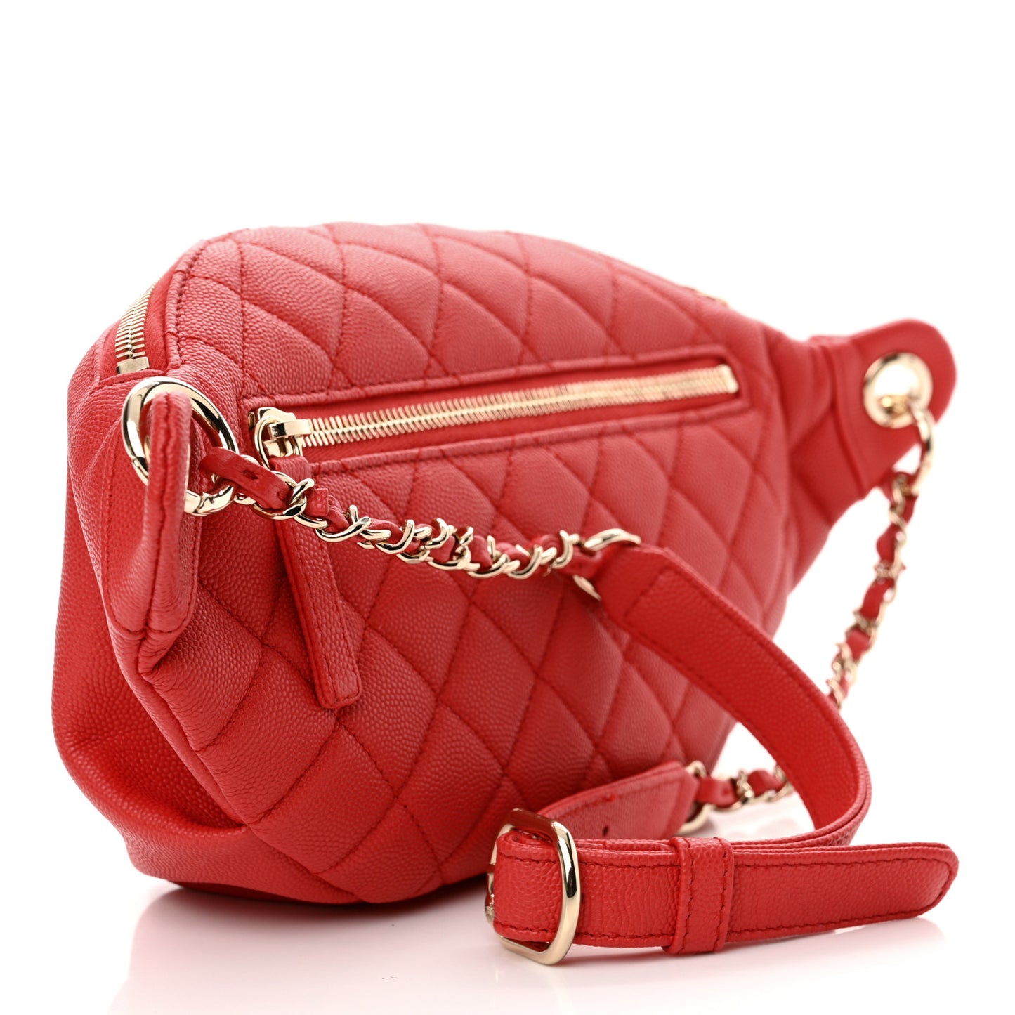 Caviar Quilted Filigree Waist Bag Red