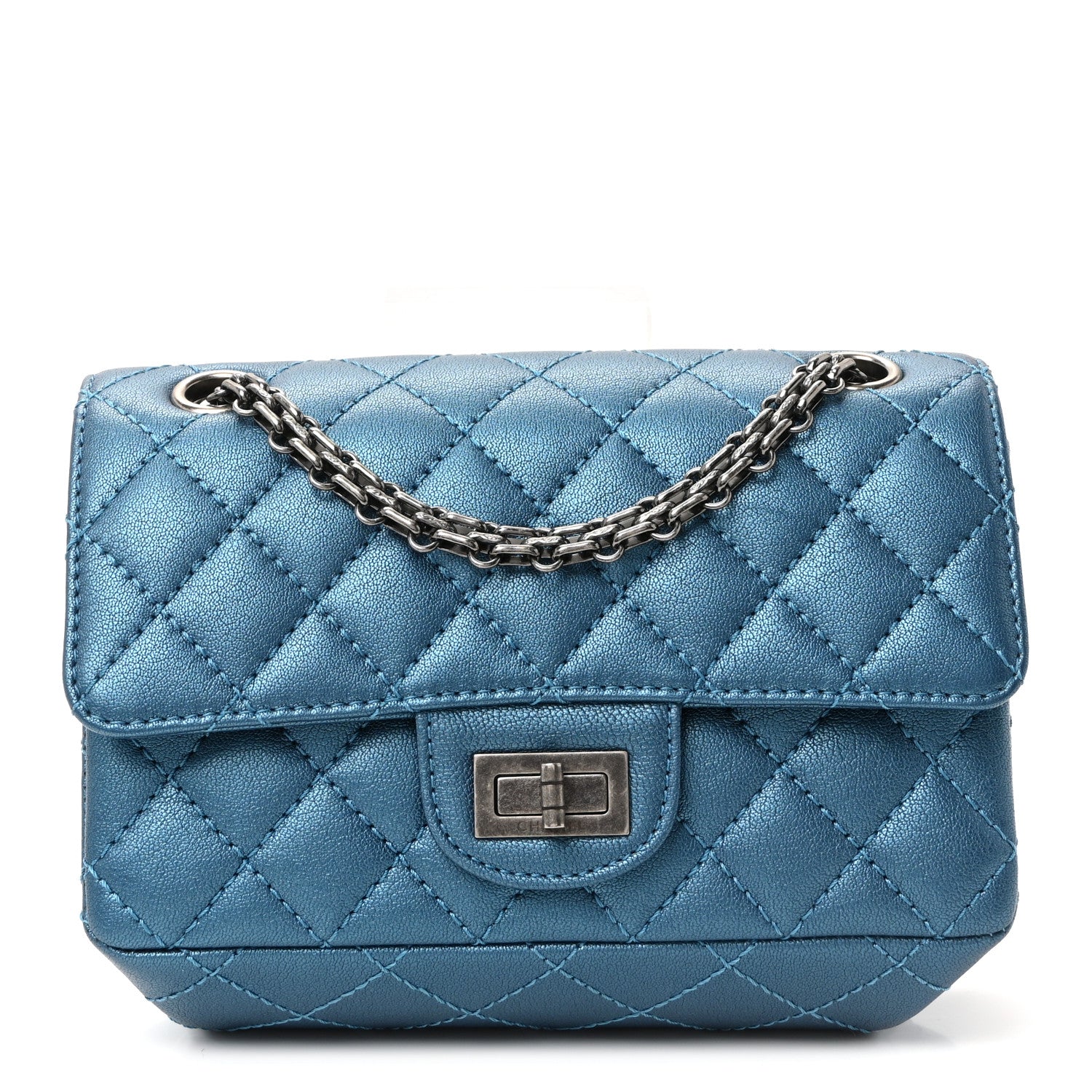 Chanel Metallic Sheepskin Quilted 2.55 Reissue Mini Flap Blue