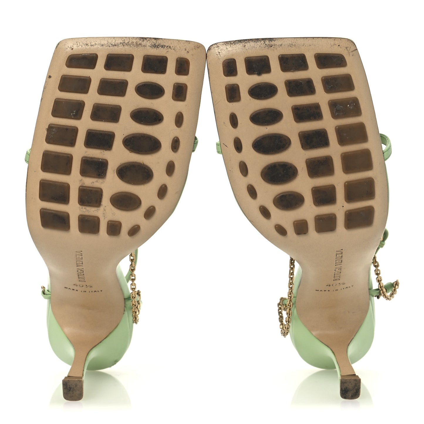 Lambskin Stretch Chain Strap 90mm Sandals 40.5 Pistachio