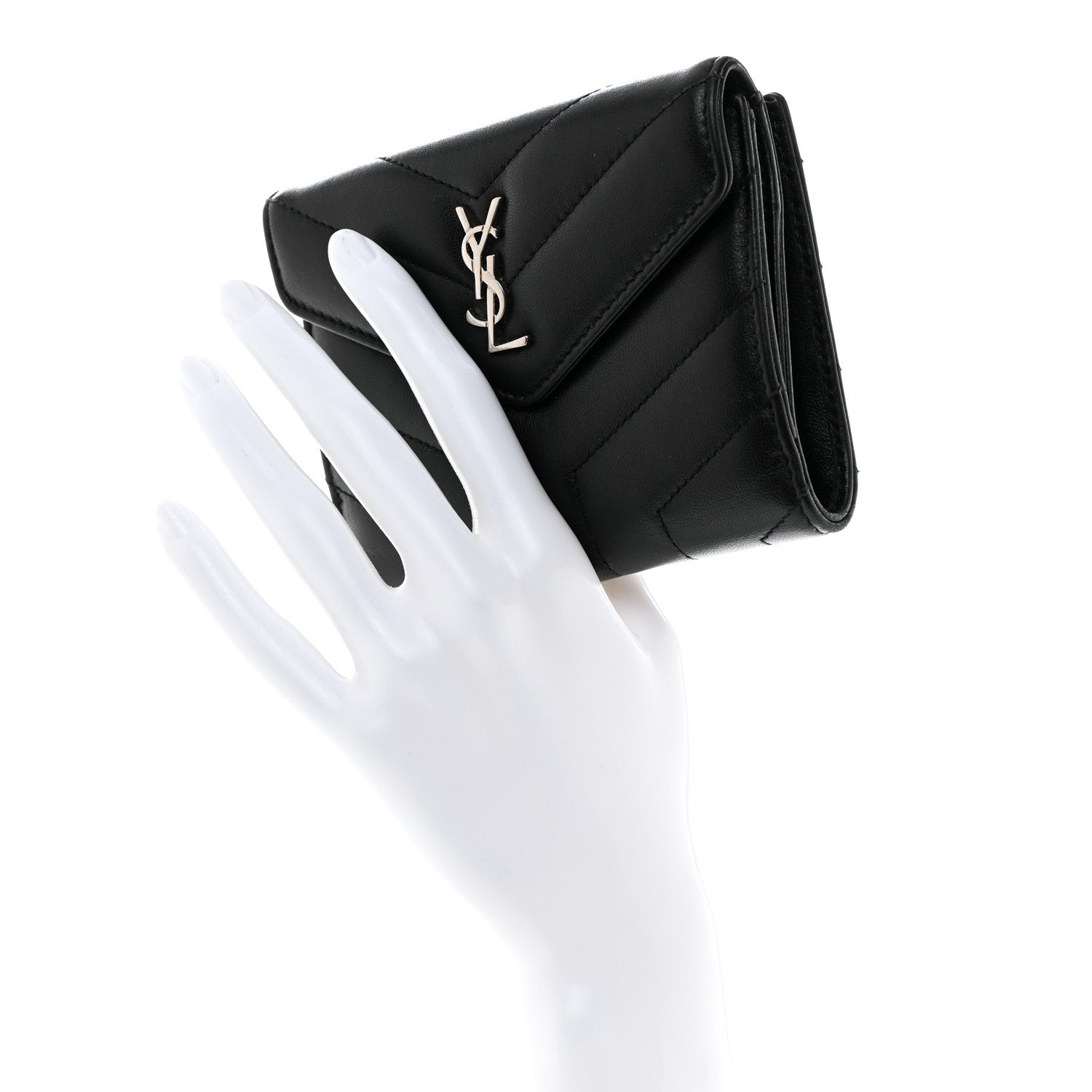 Saint Laurent Lambskin Y Quilted Monogram Compact Loulou Wallet Black 2 of 9