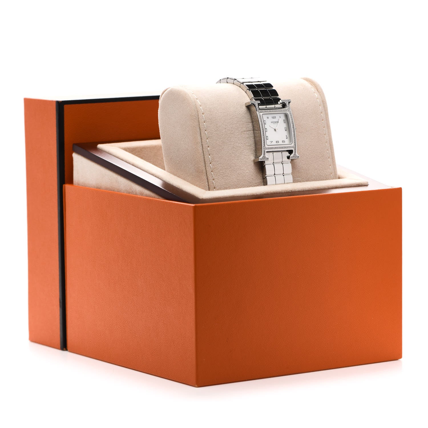 Hermes Stainless Steel Diamond Bezel Mother of Pearl 21mm Heure H Hour Quartz Watch 5 of 5