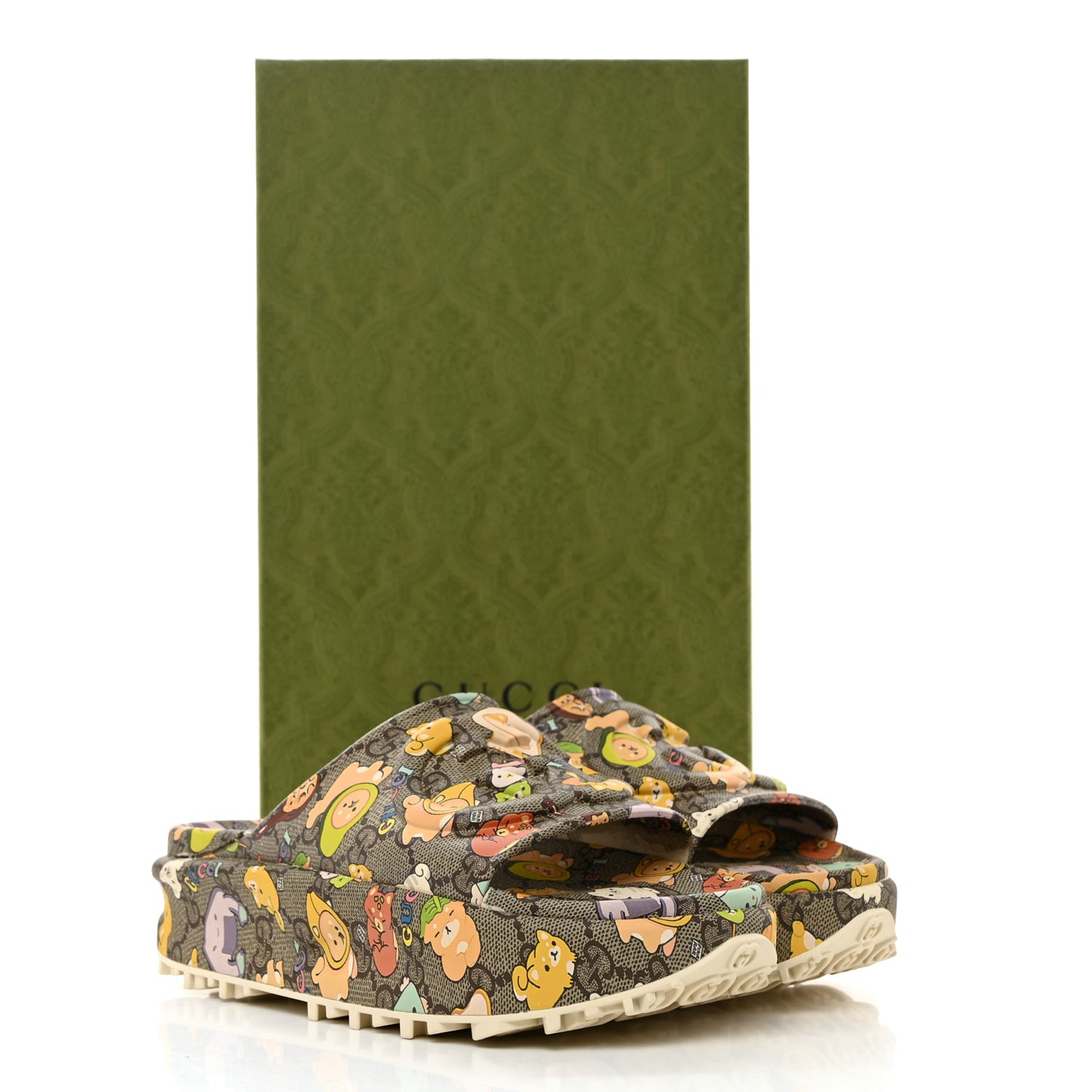 X PIKARAR Cubic Rubber Monogram Animal Print Womens Interlocking G Platform 42mm Slide Sandals 37 Beige Ebony Multicolor