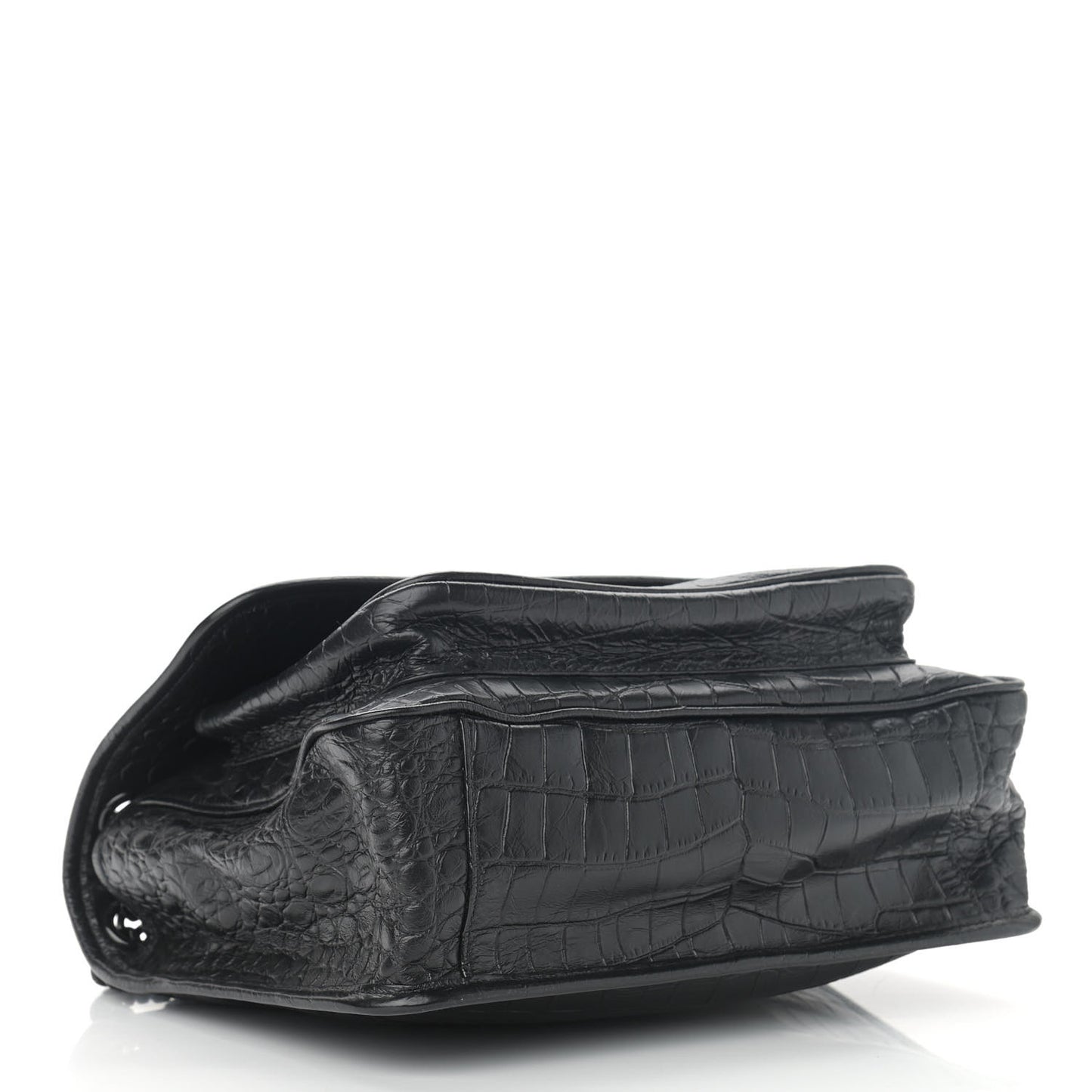 Crocodile Embossed Lambskin Monogram Medium Niki Chain Satchel Black