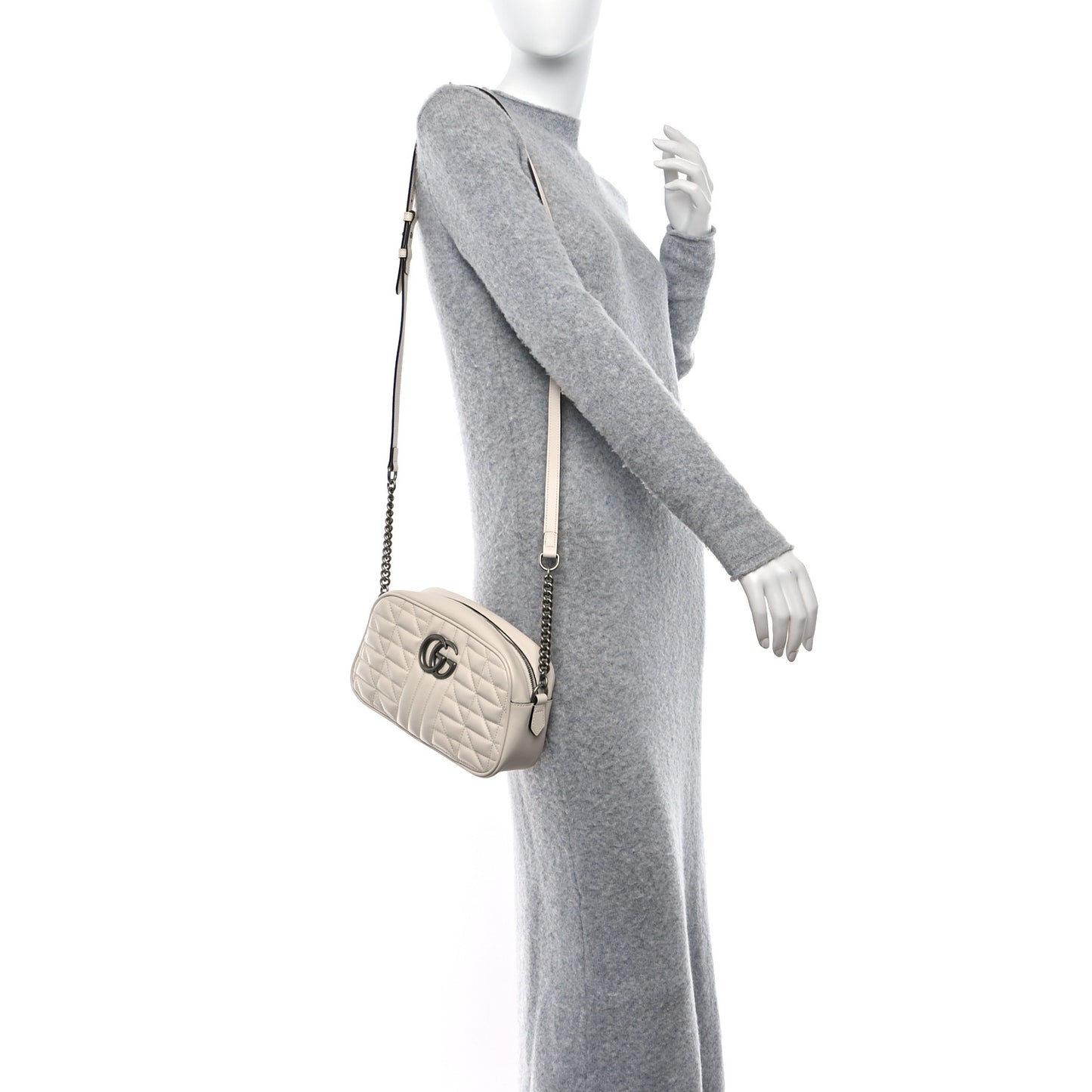Calfskin Matelasse Aria Small GG Marmont Chain Shoulder Bag Mystic White