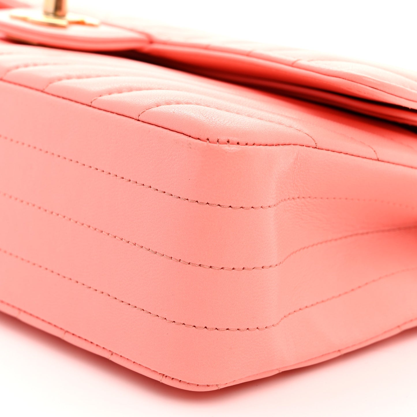 Lambskin Chevron Quilted Medium Double Flap Coral