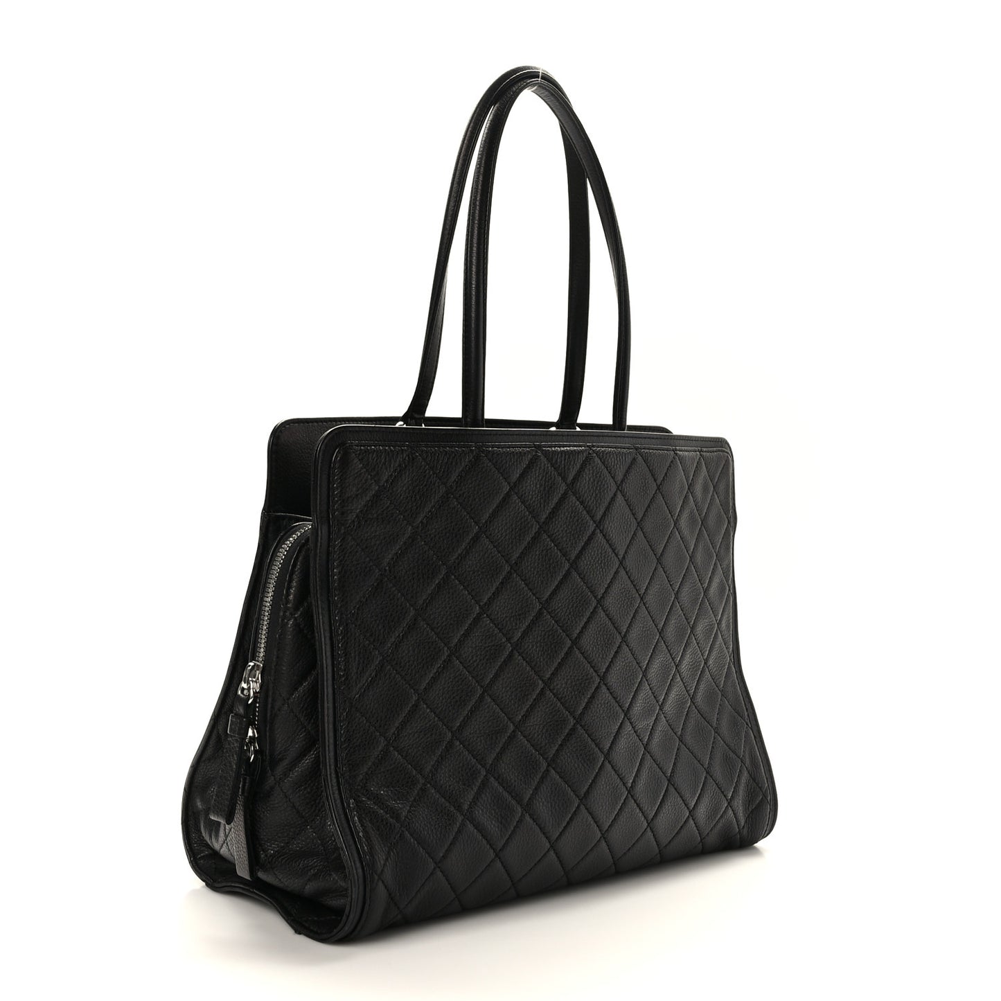 Calfskin Quilted Shopping Tote Black