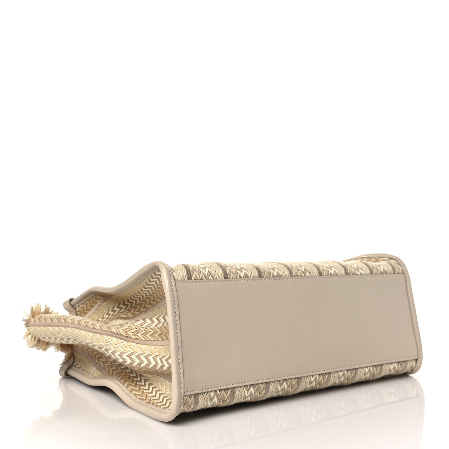 Calfskin Canvas Woven Chevron In & Out Tote PM Beige