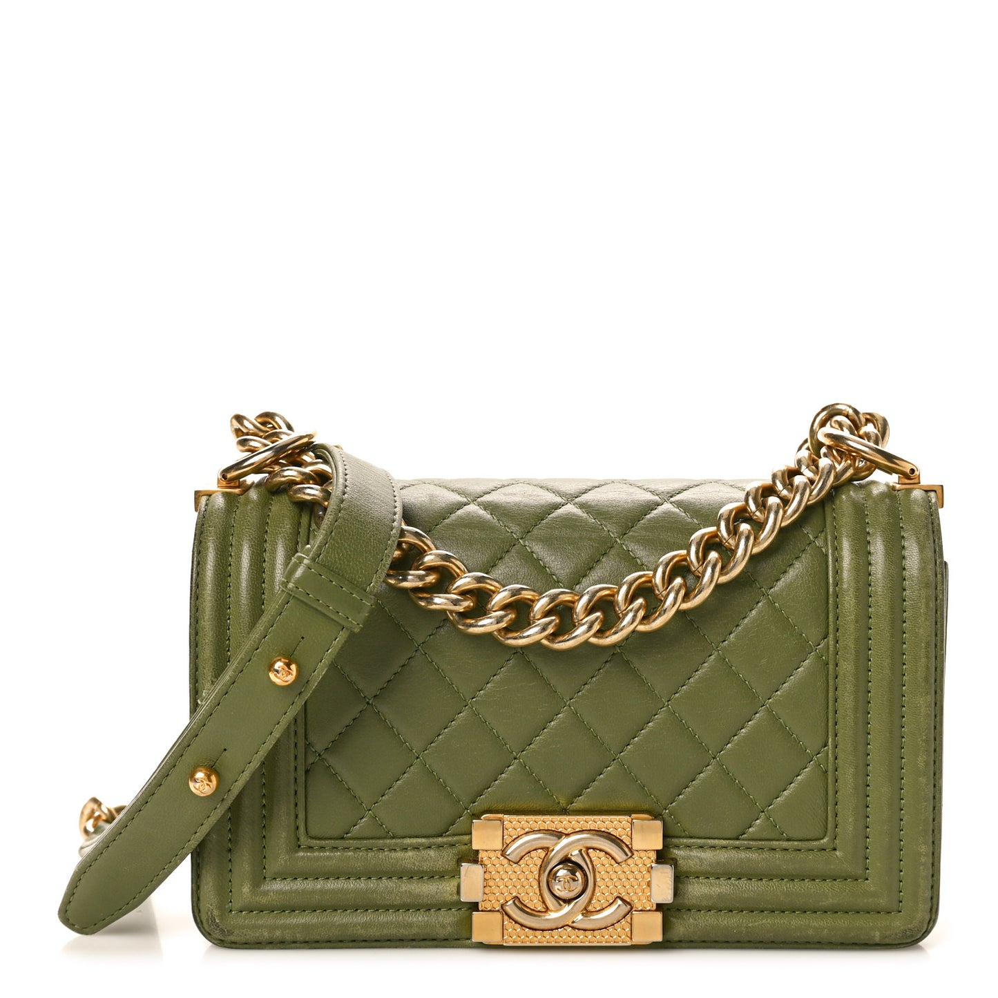 Calfskin Quilted Small Boy Flap Green