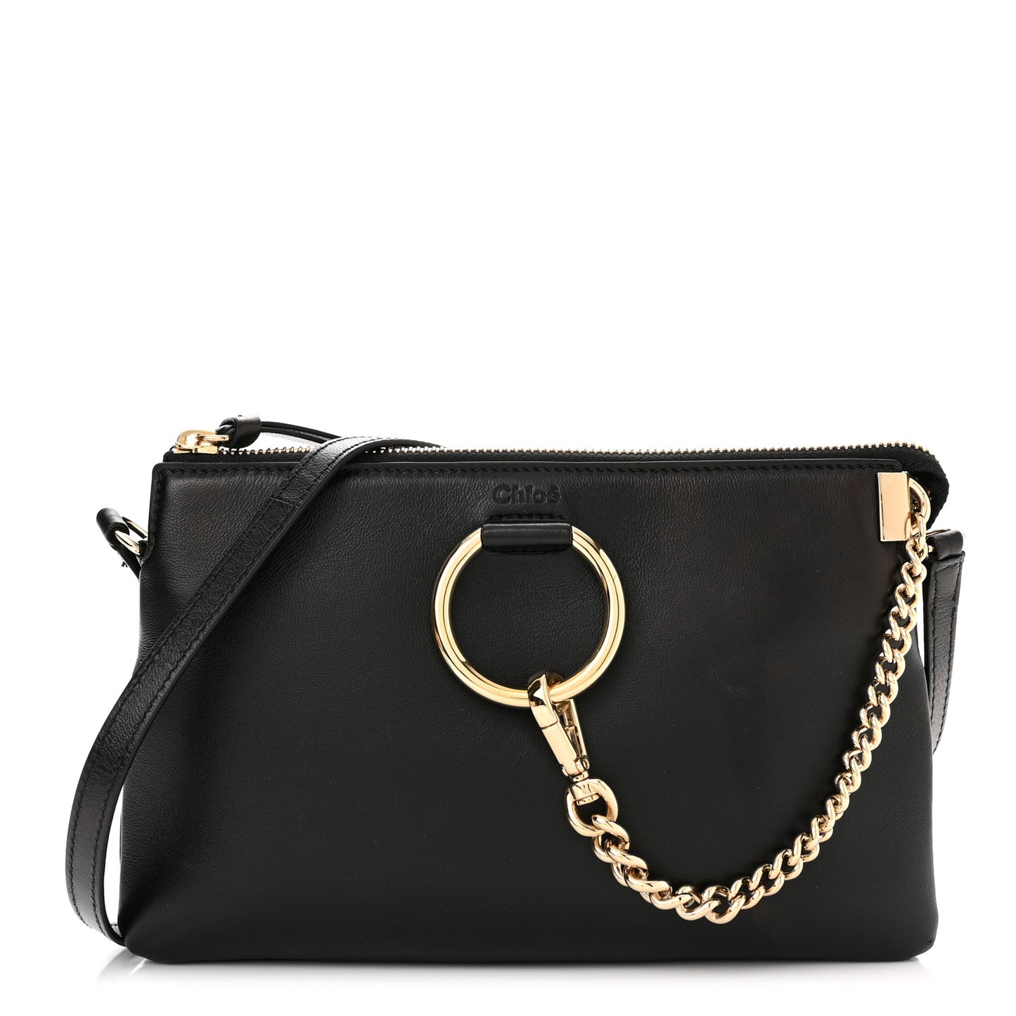 Supple Lambskin Small Faye Soft Zippered Shoulder Bag Black