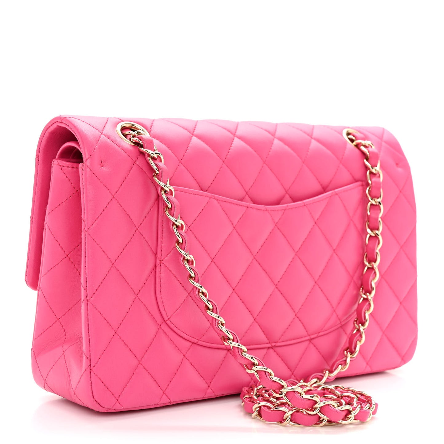 Lambskin Quilted Medium Double Flap Fuchsia