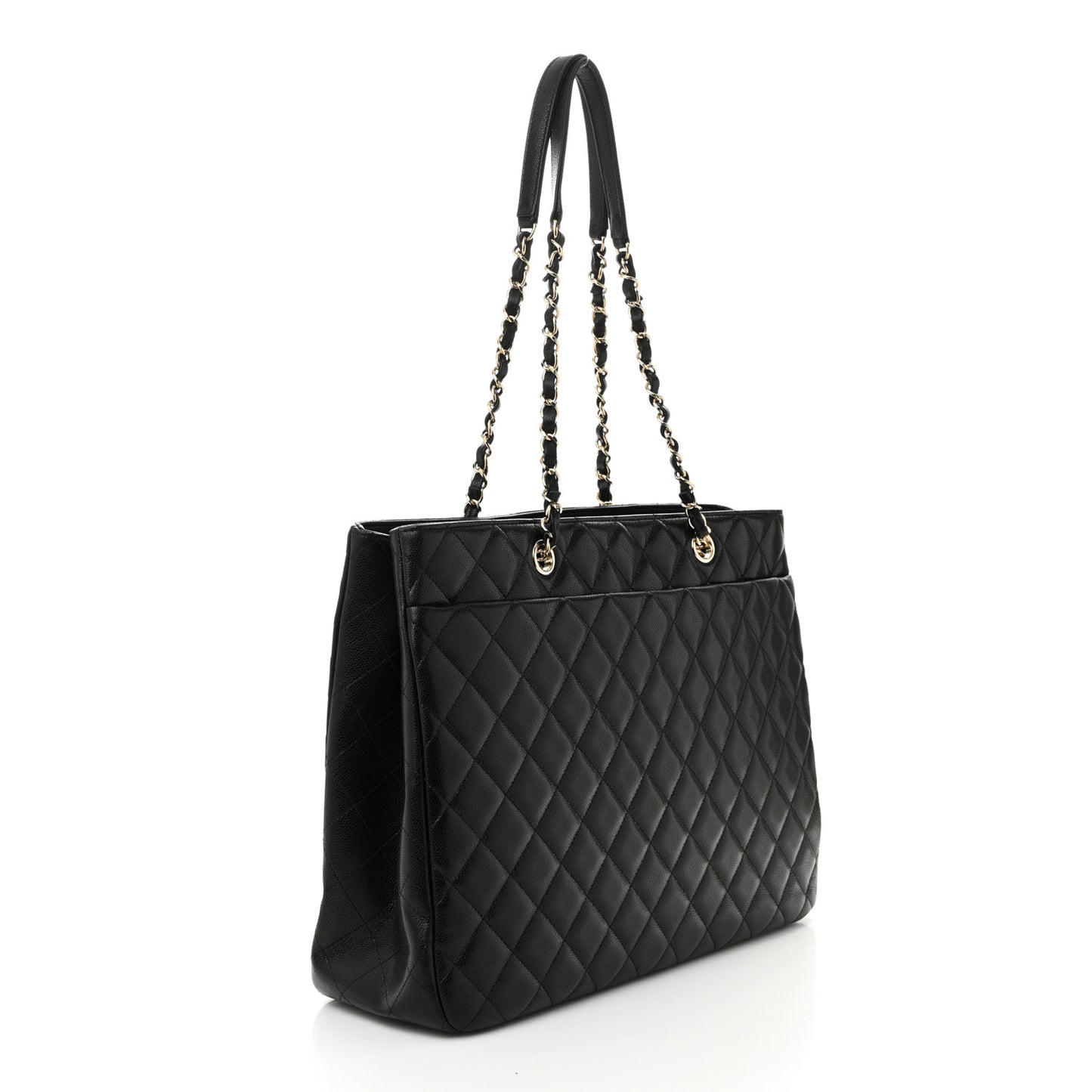 Caviar Quilted Large Shopping Tote Black