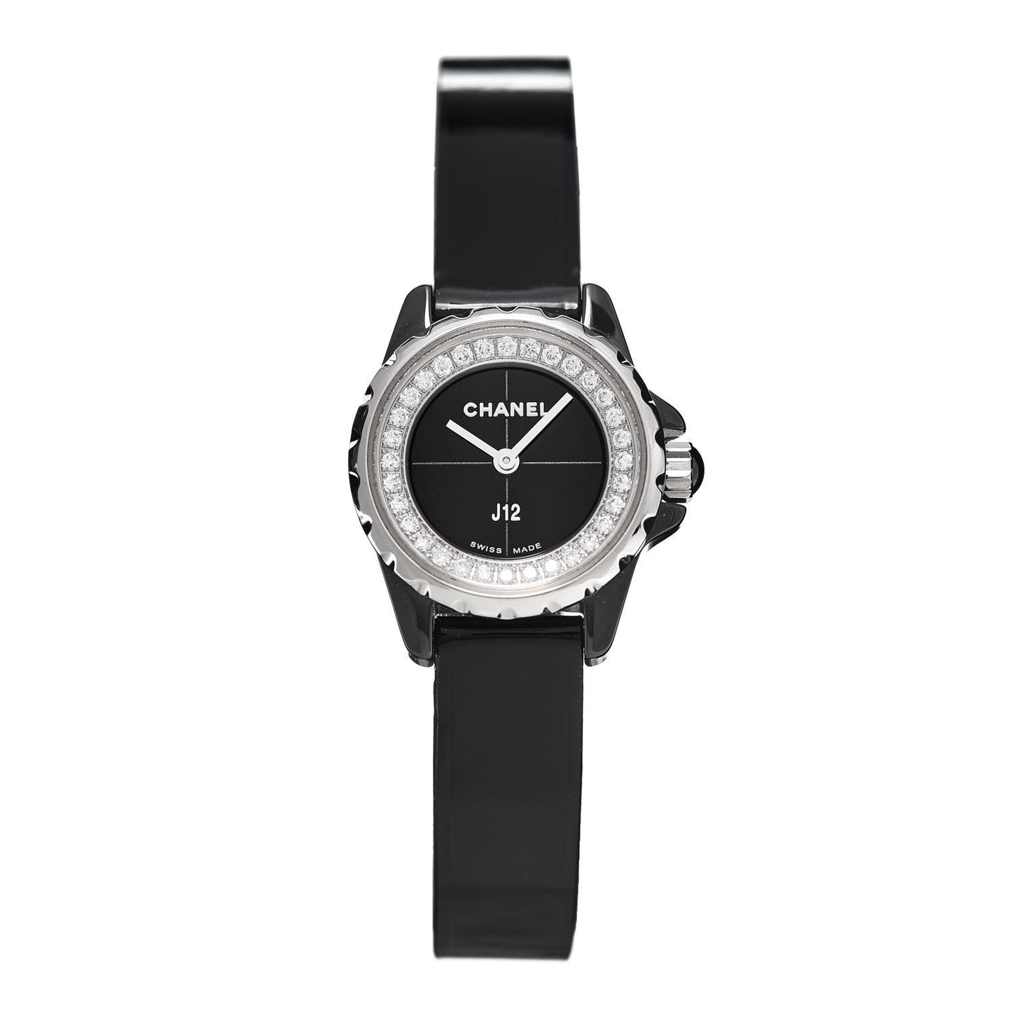 Stainless Steel Patent Calfskin Ceramic Diamond 19mm J12-XS Glove Watch Black