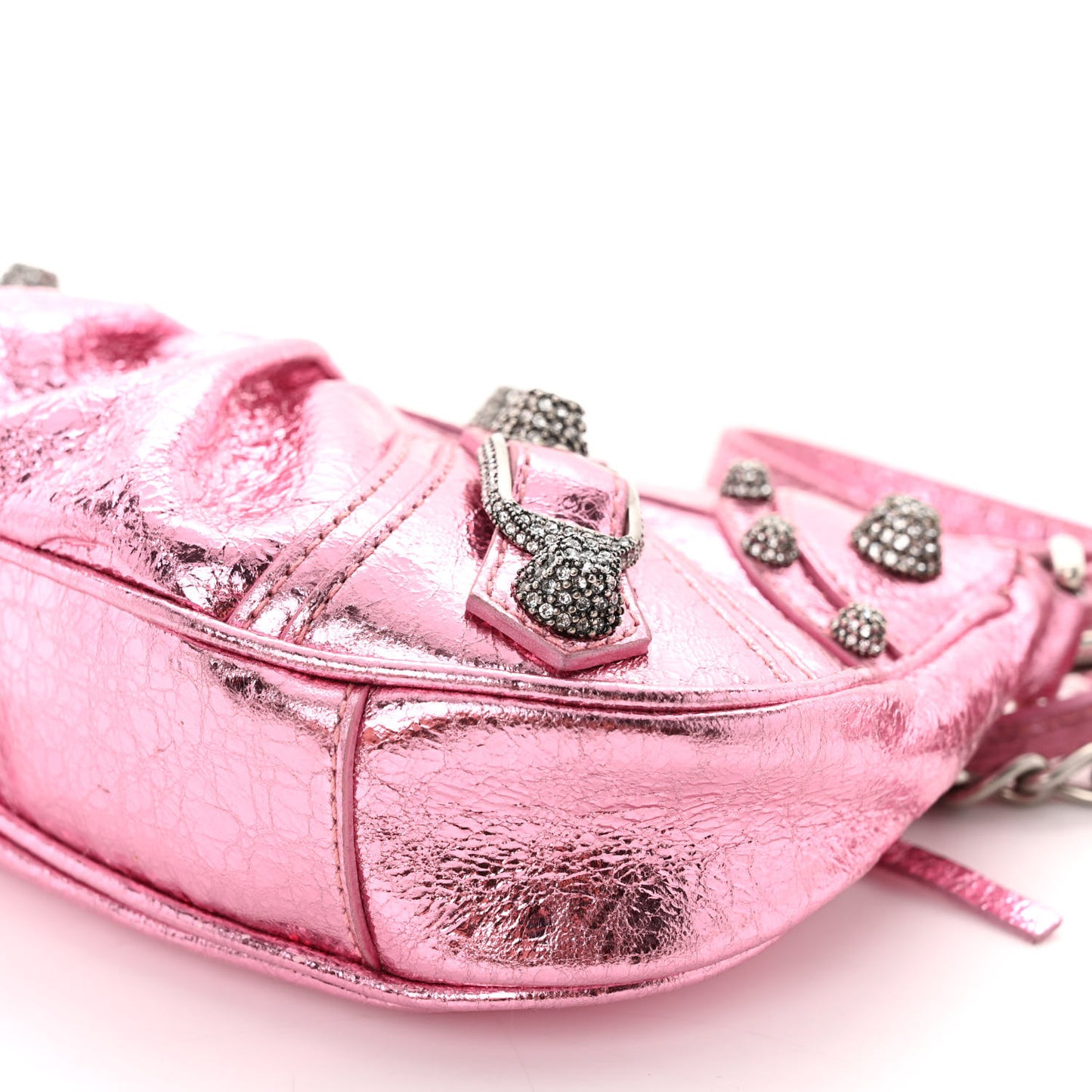 Metallic Agneau Arena Crystal Le Cagole Mini Purse With Chain Met Pink