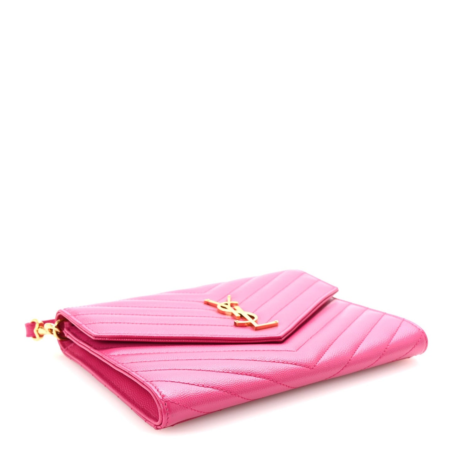 Grain De Poudre Matelasse Chevron Monogram Envelope Clutch Fuchsia