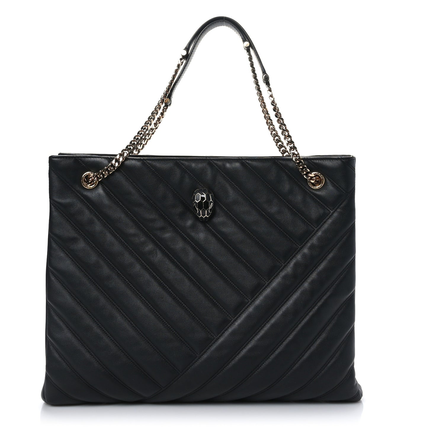 Calfskin Matelasse Serpenti Cabochon Tote Bag Black