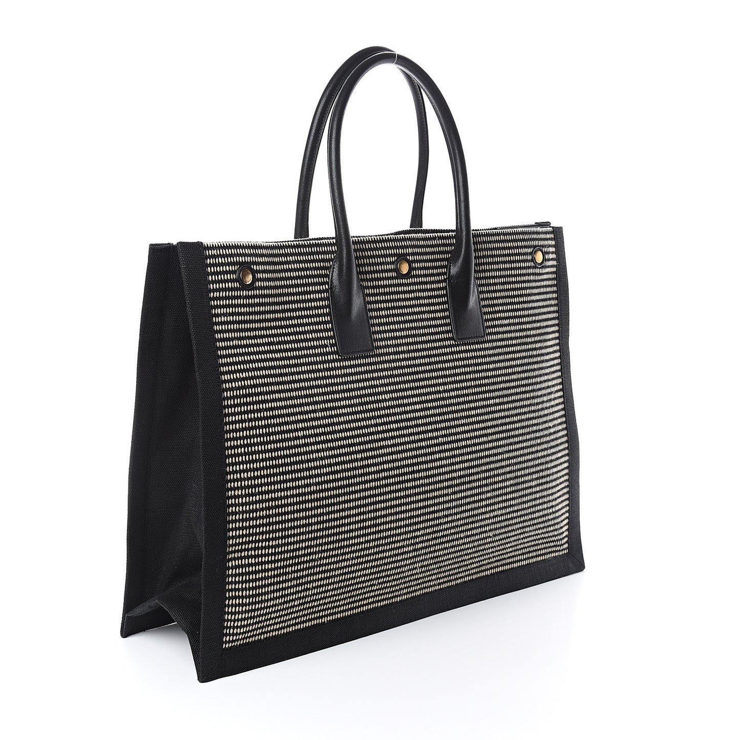Embroidered Cotton Linen Rive Gauche Noe Tote Black Beige