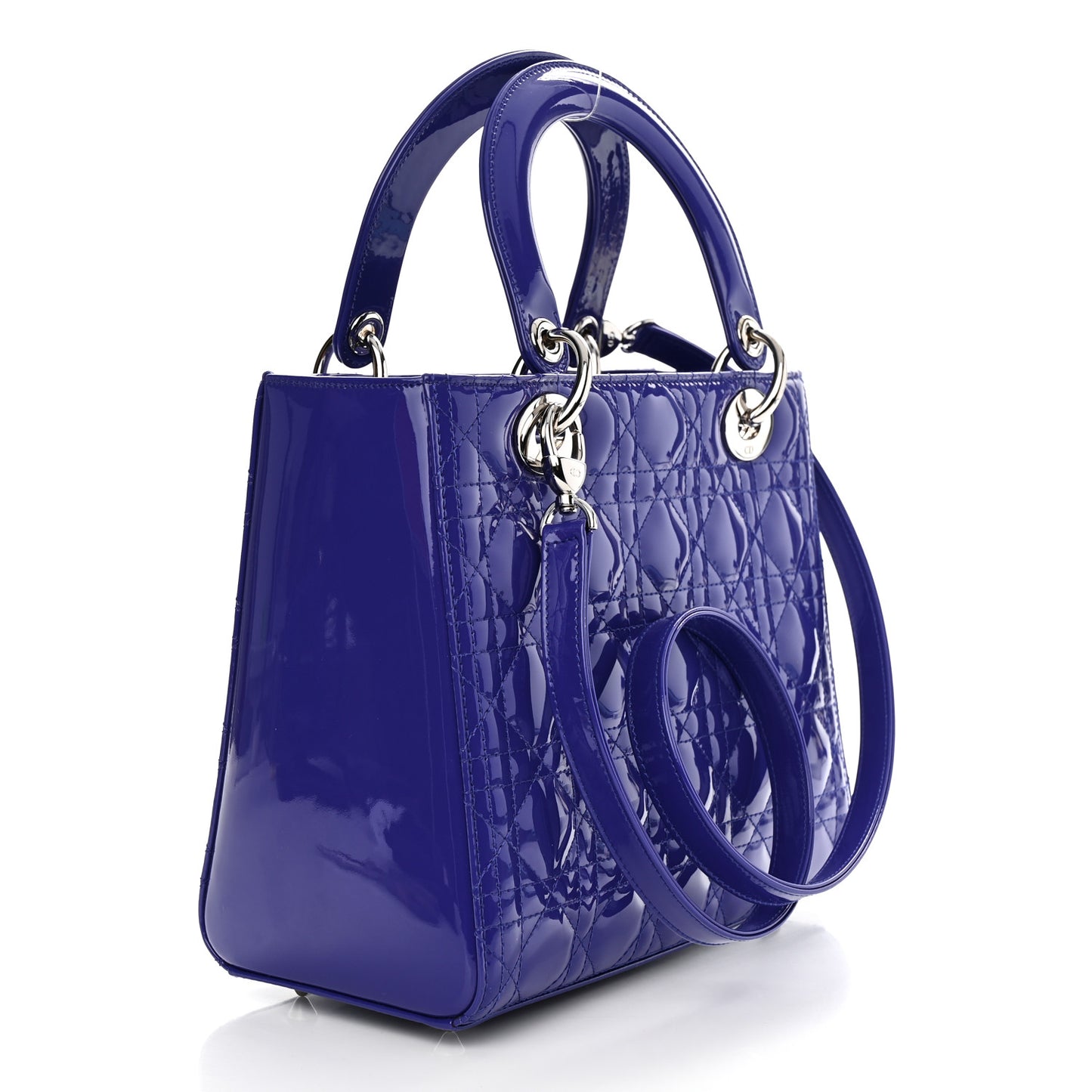 Patent Cannage Medium Lady Dior Blue