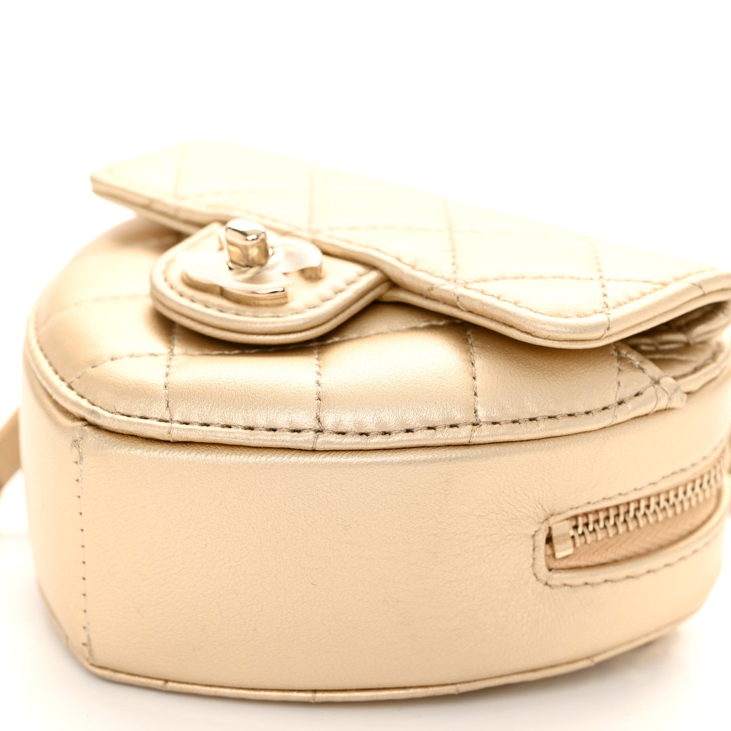 Metallic Lambskin Quilted CC In Love Heart Waist Belt Bag With Chain Gold