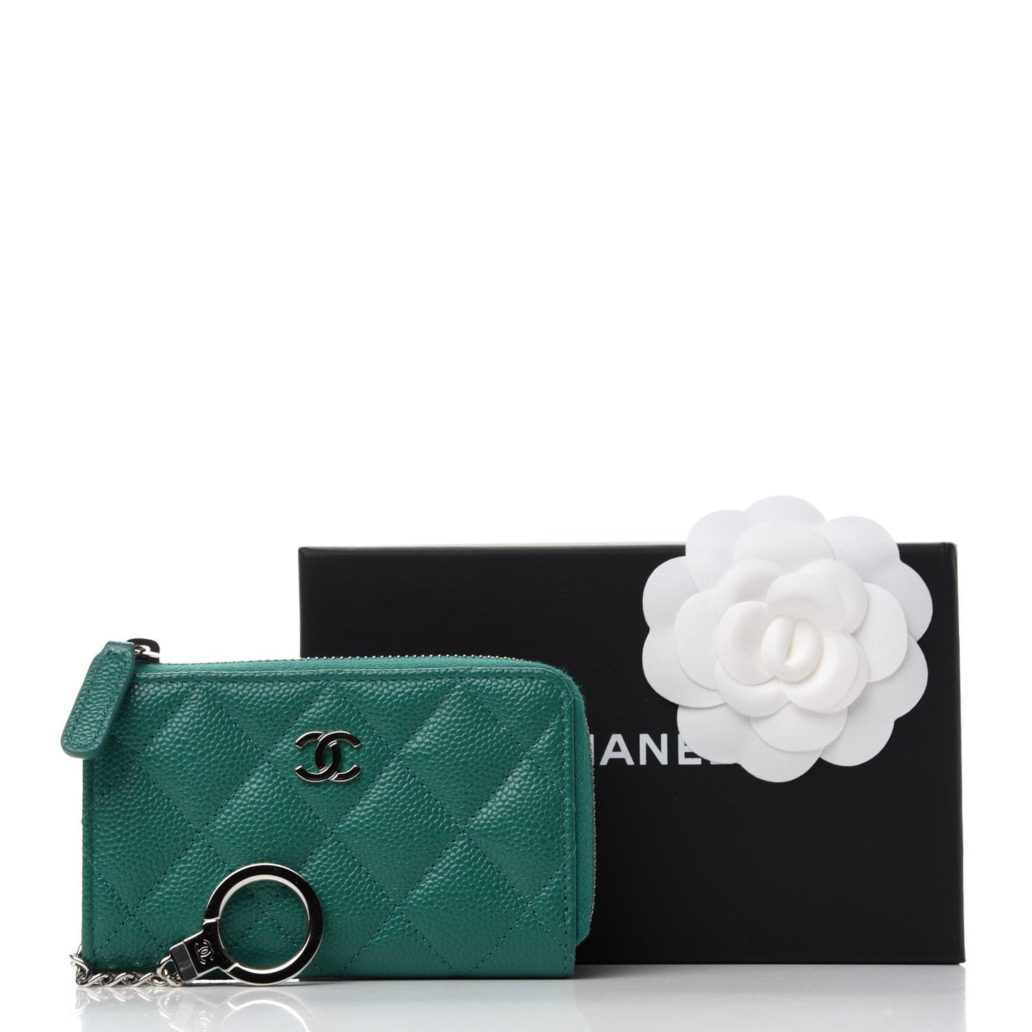 Caviar Quilted Zipped Key Holder Case Green