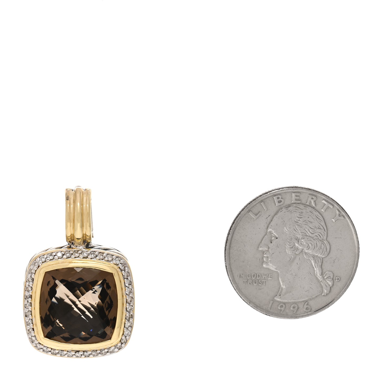 Sterling Silver 18K Yellow Gold Diamond Smoky Quartz 14mm Albion Enhancer Pendant