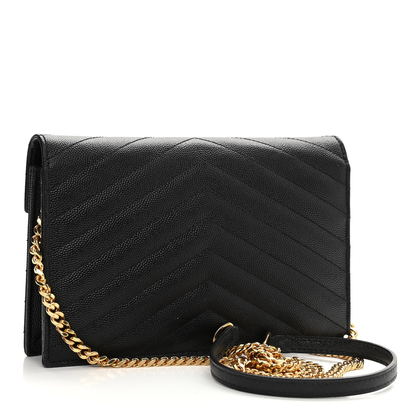 Grain De Poudre Matelasse Chevron Monogram Envelope Chain Wallet Black