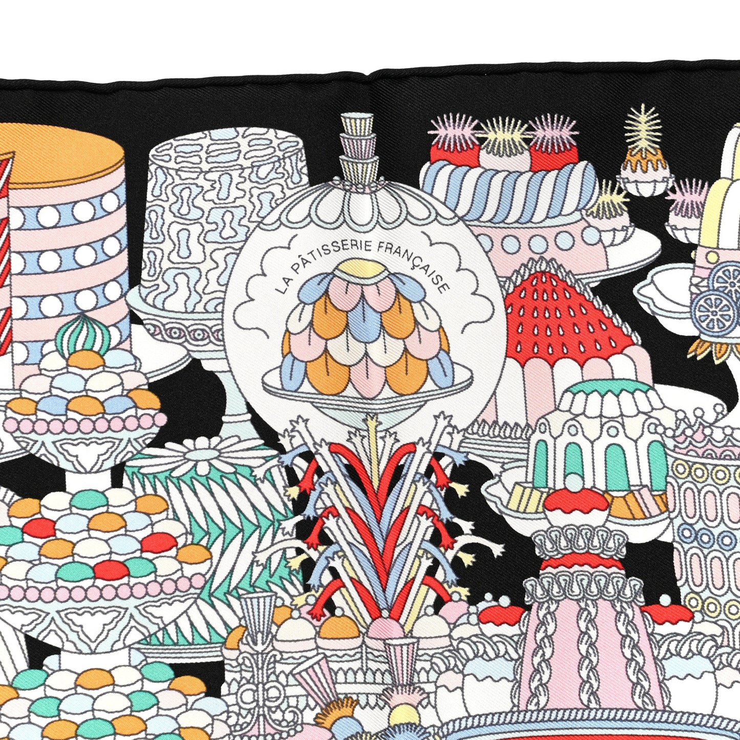 Silk La Patisserie Francaise Scarf 45 Black Menthol Multicolor