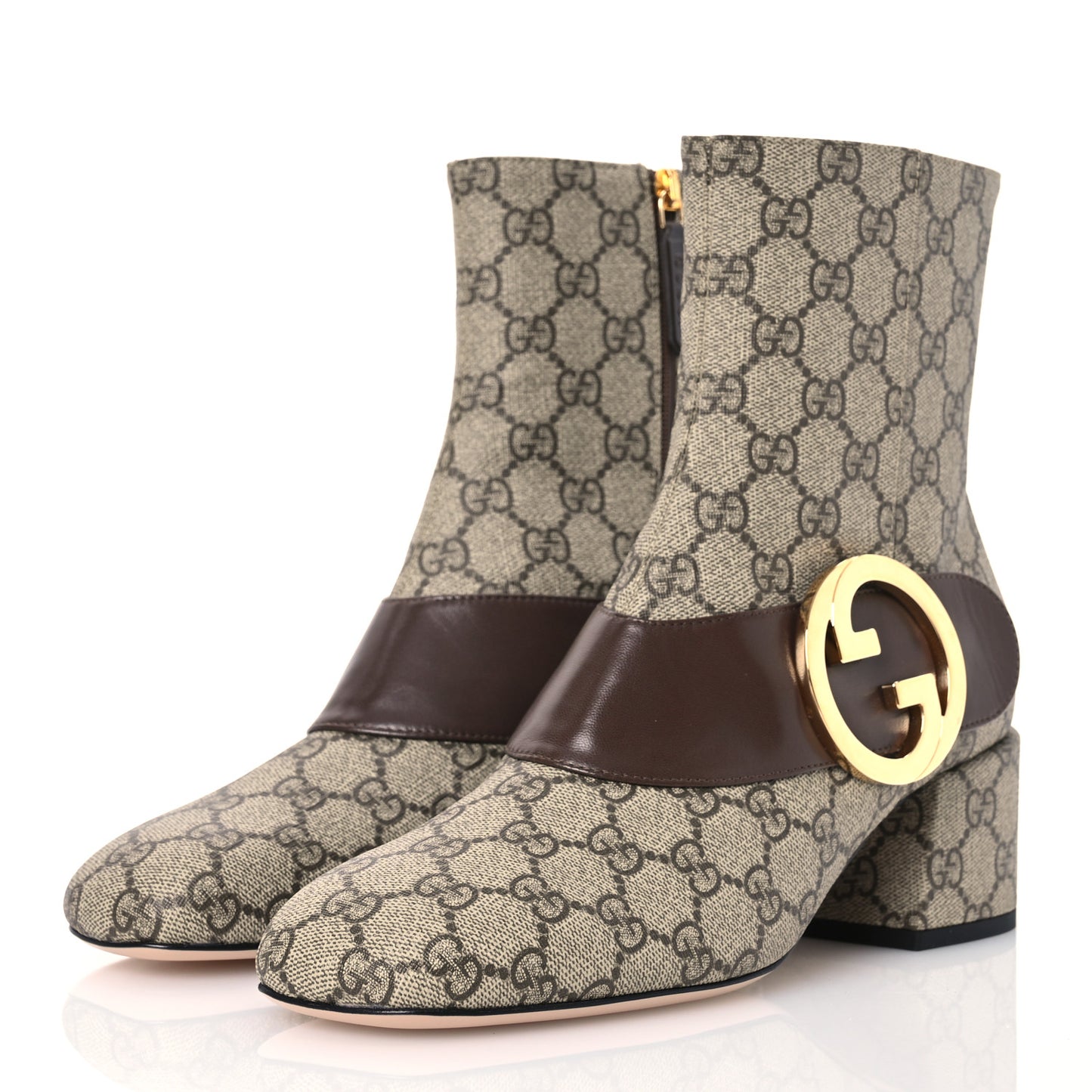 GG Supreme Monogram Malaga Kid Blondie 55mm Ankle Boots 39.5 Beige Ebony New Acero