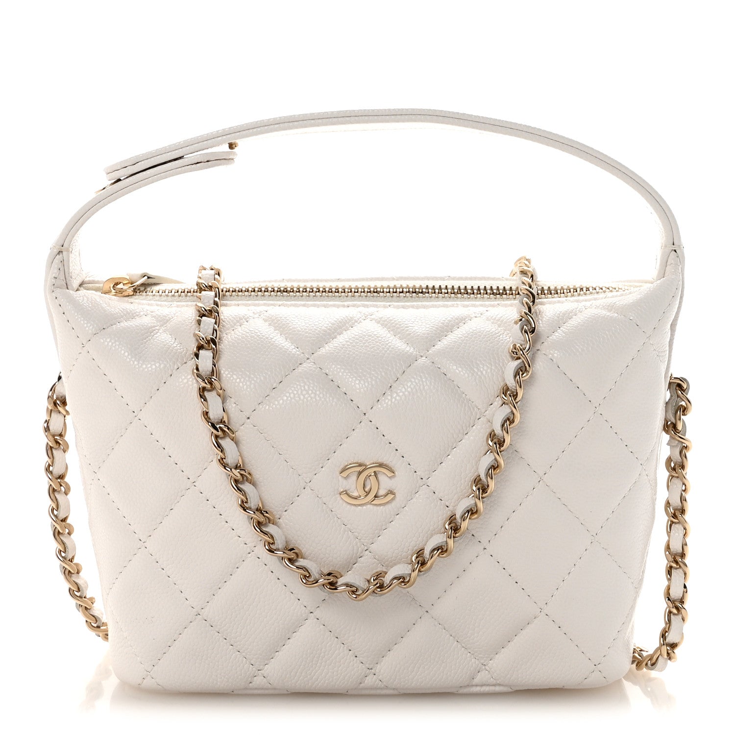 Chanel Caviar Quilted Hobo Clutch With Chain White 1867805
