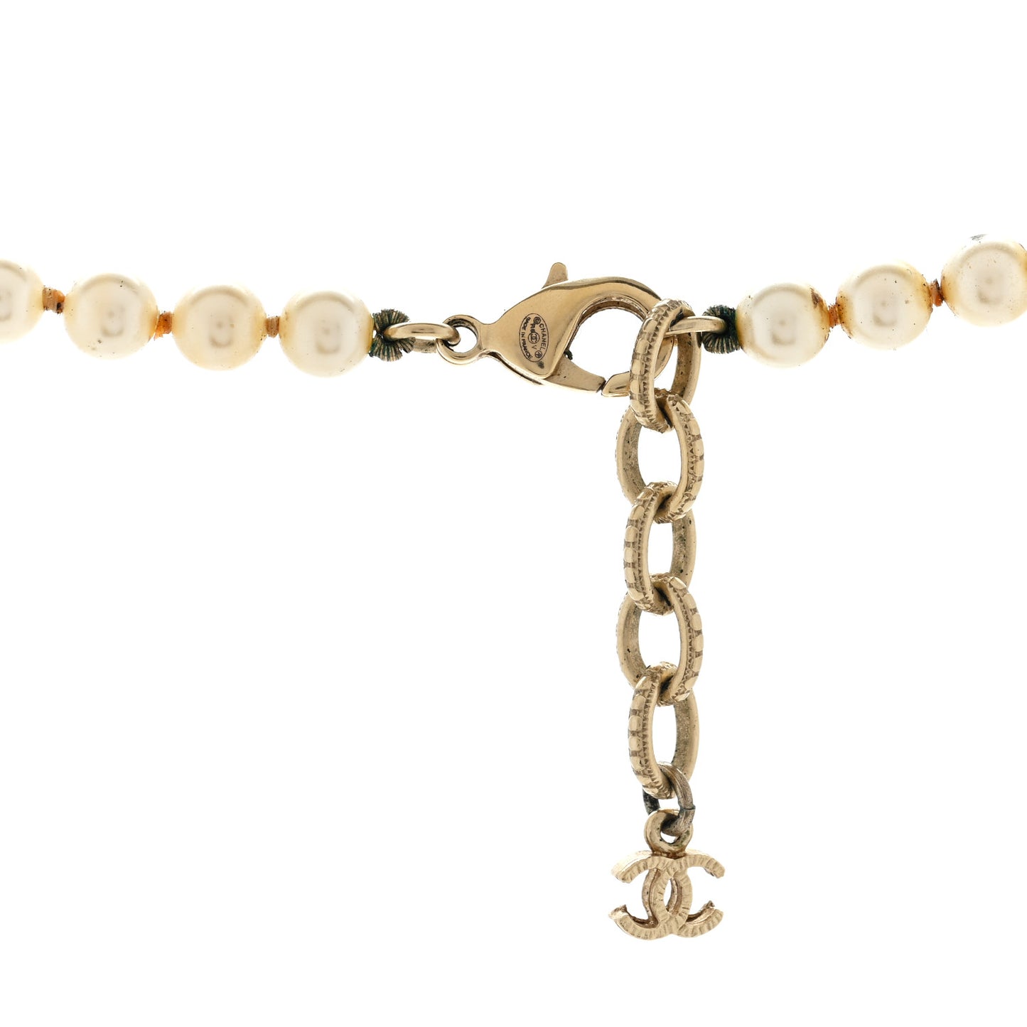Pearl Baguette Crystal Long CC Necklace Gold