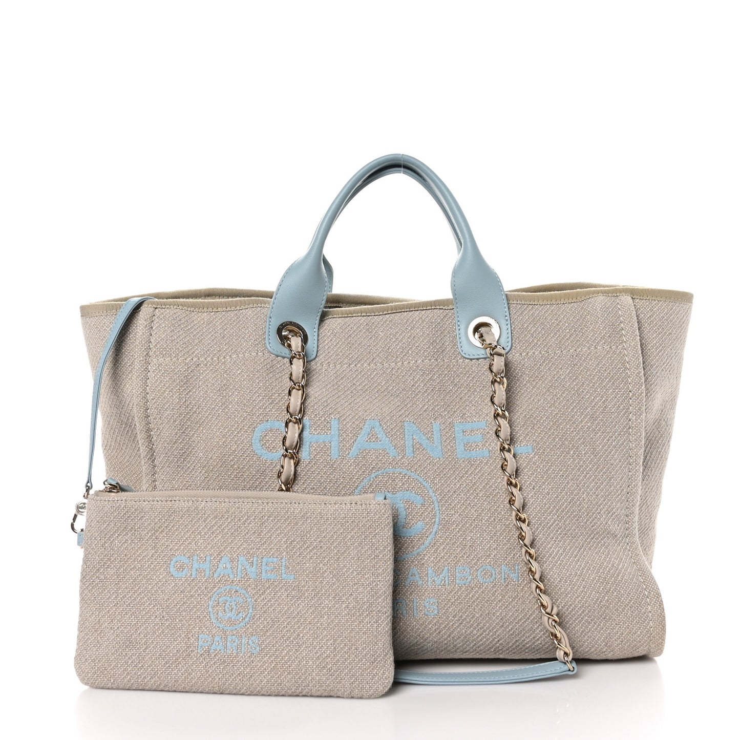 Mixed Fibers Calfskin Medium Deauville Tote Grey Light Blue