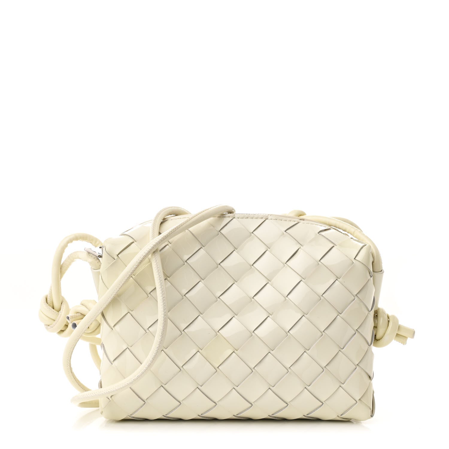 Bottega Veneta Patent Nappa Intrecciato Mini Loop Camera Bag White
