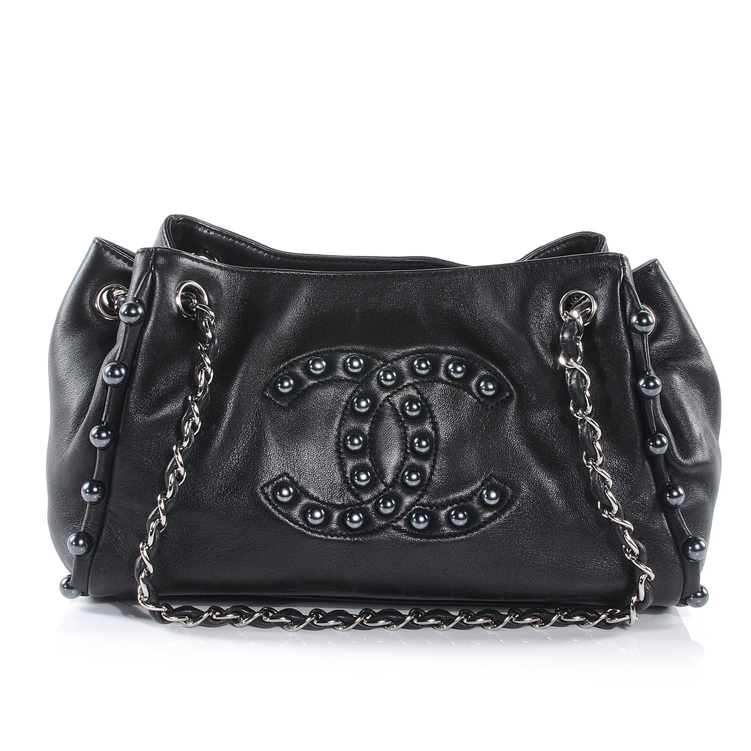 Chanel Lambskin Pearl Obsession Tote Black 50723 – FASHIONPHILE