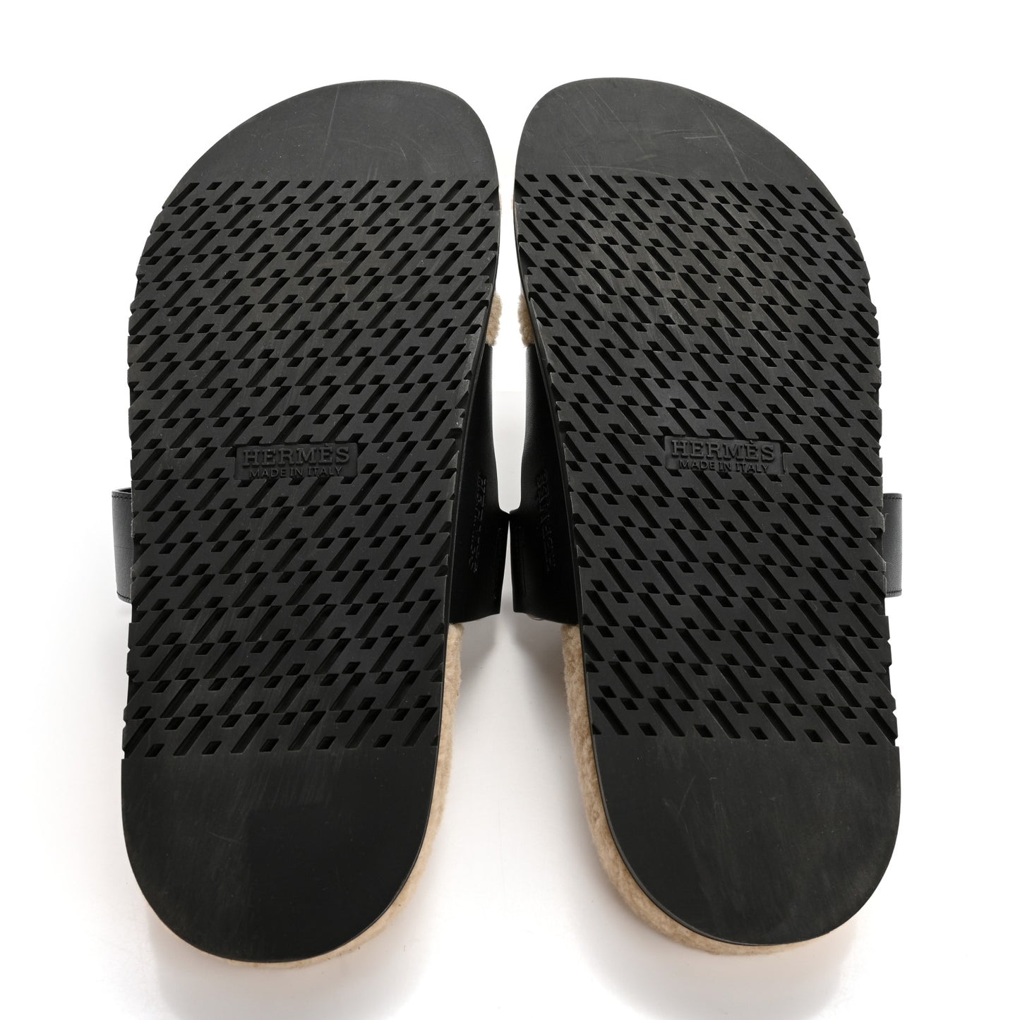 Calfskin Woolskin Mens Chypre Sandals 45 Black Ecru