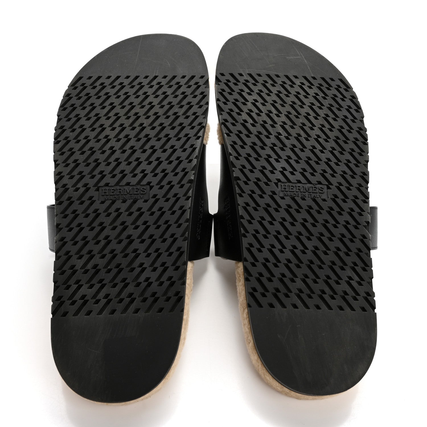 Hermes Calfskin Woolskin Mens Chypre Sandals 45 Black Ecru 5 of 11