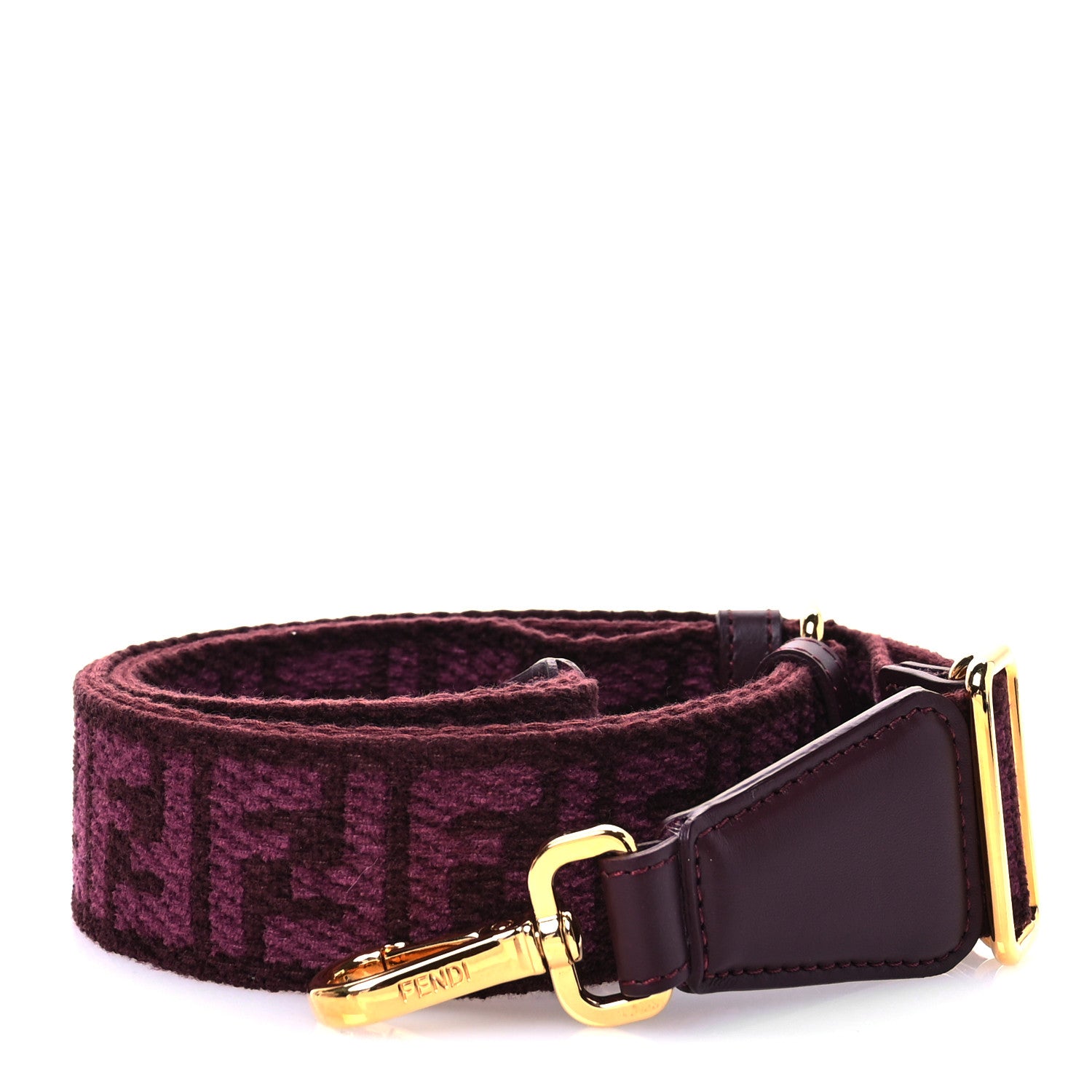 Fendi Chenille Vitello King FF Adjustable Strap You Burgundy 1 of 5