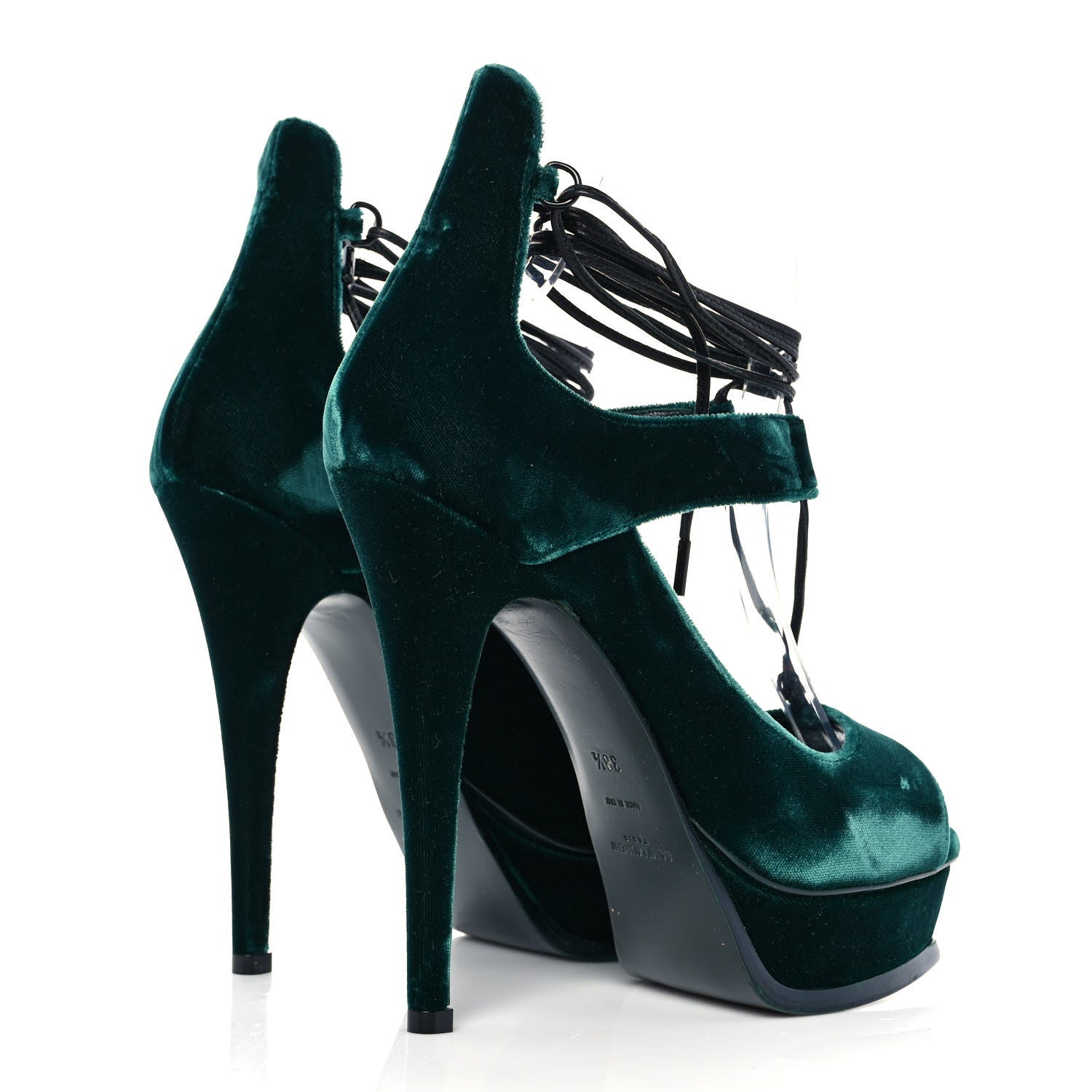 Saint Laurent Velluto Master Lace Up Tribute 105 Platform Sandals 38.5 Malachite 4 of 8