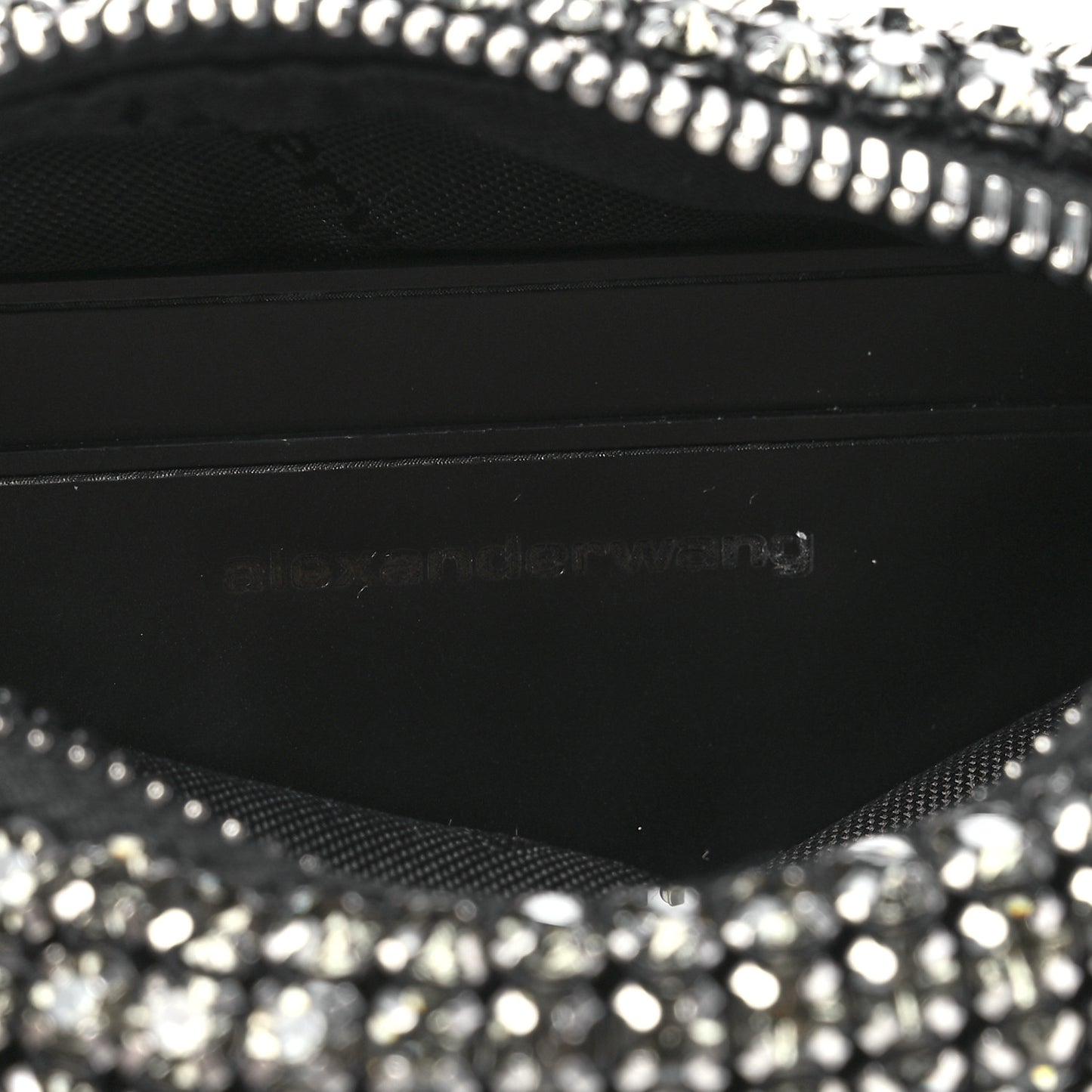 Mesh Crystal Rhinestone Mini Heiress Pouch Black Silver