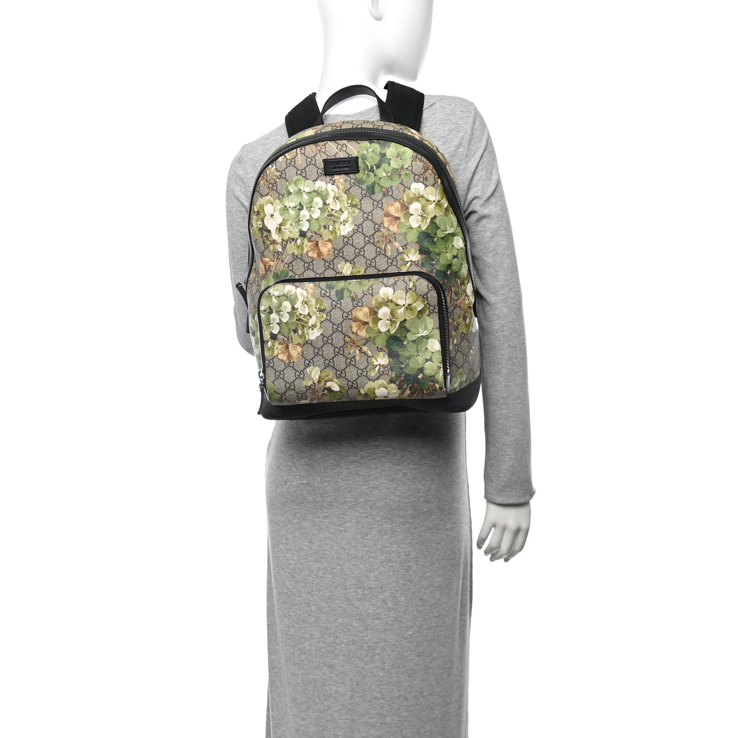 GG Supreme Monogram Blooms Medium Day Backpack Beige New Military Black