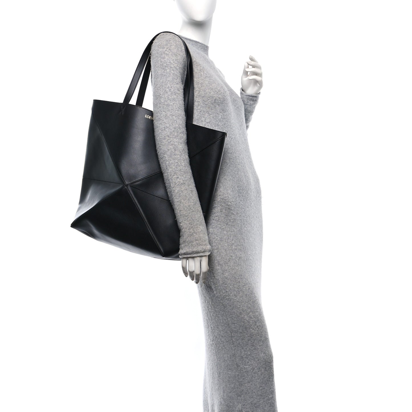Shiny Calfskin Large Puzzle Fold Tote Black