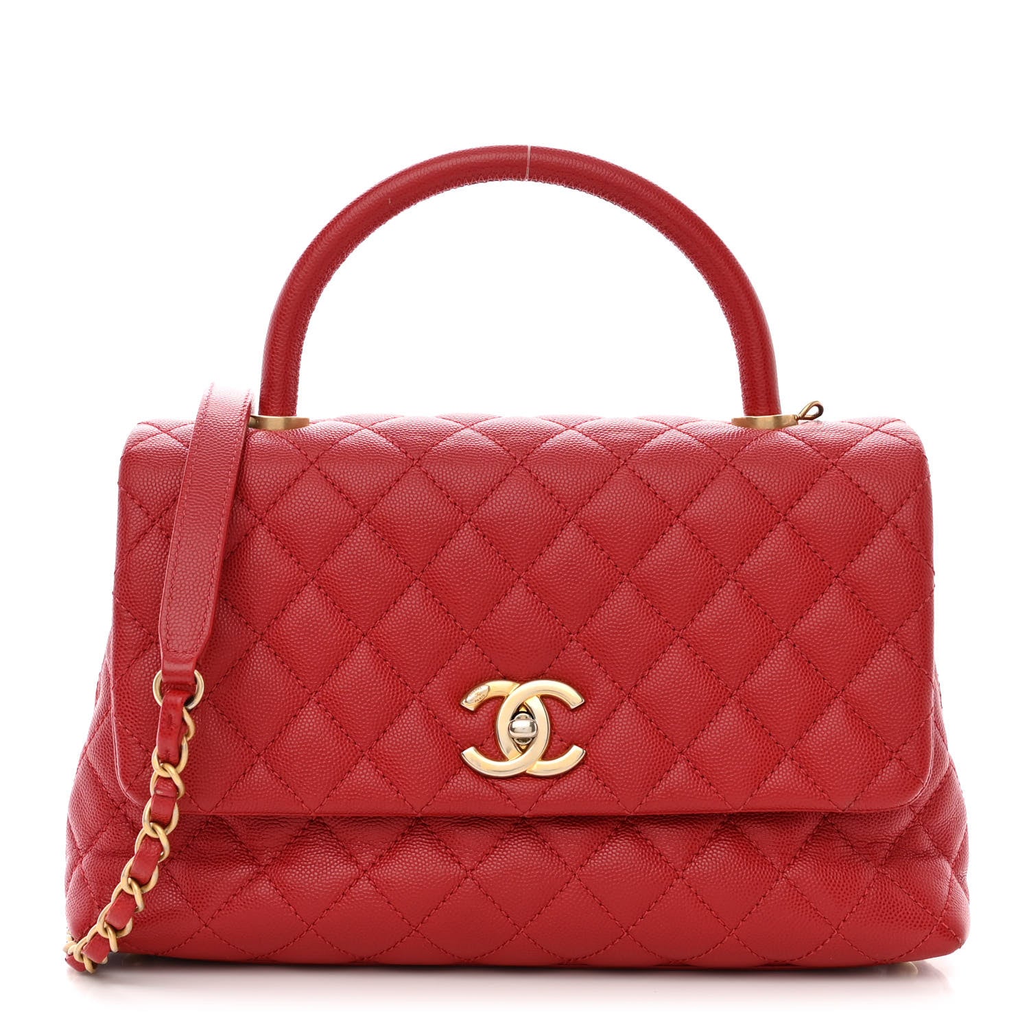 Chanel Caviar Lizard Embossed Quilted Small Coco Handle Flap Red 1 of 11