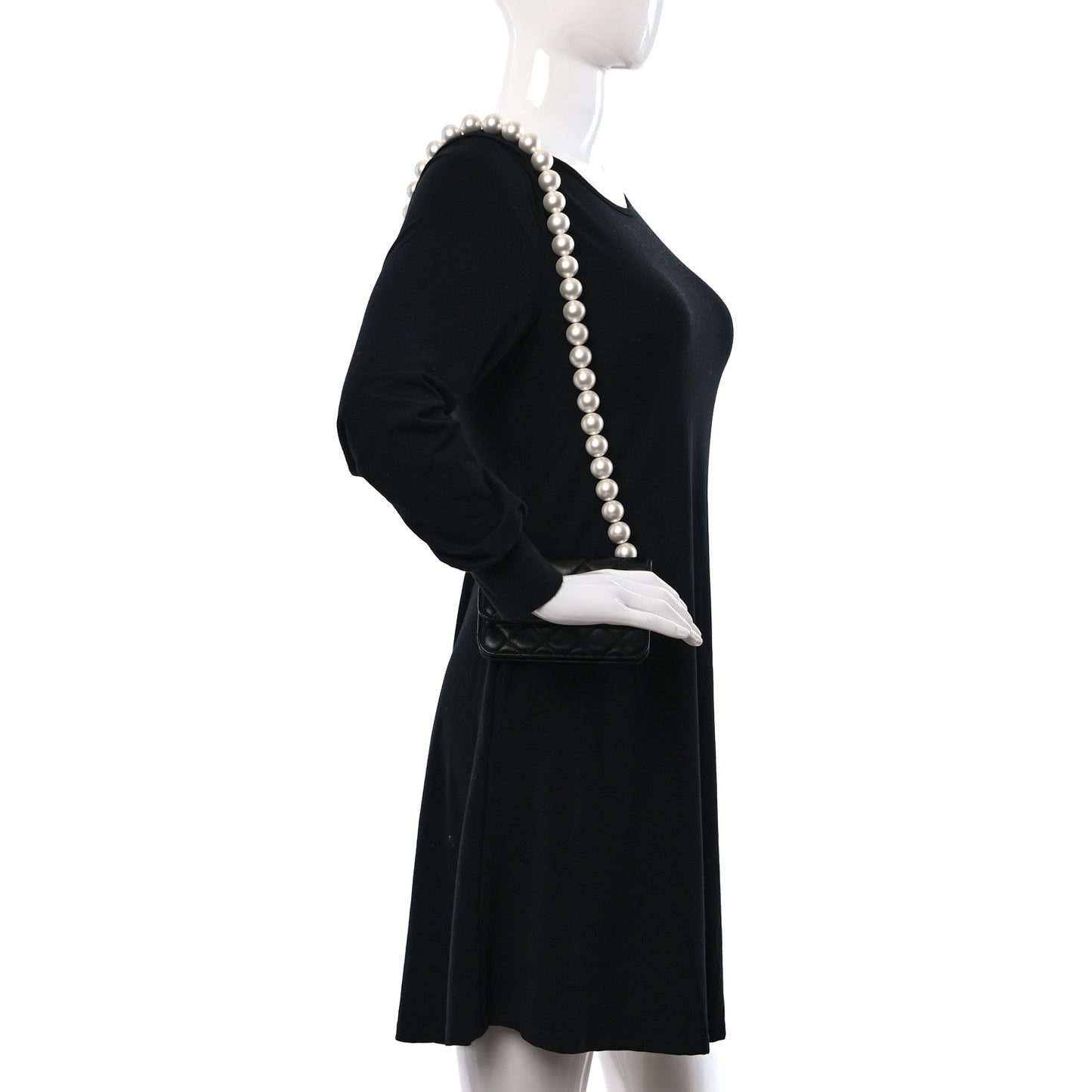 Calfskin Quilted Mini Maxi Pearls Wallet On Chain WOC Black