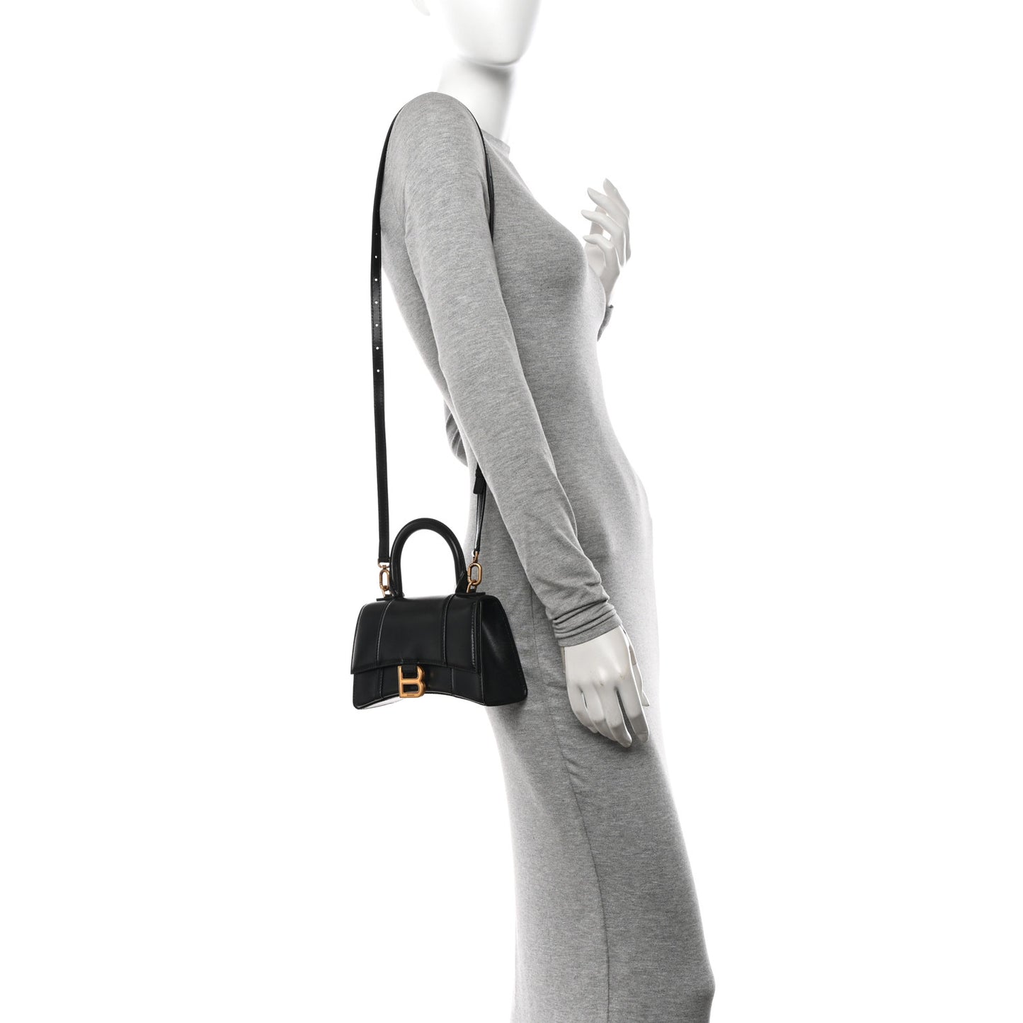 Shiny Box Calfskin Hourglass Top Handle Bag XS Black