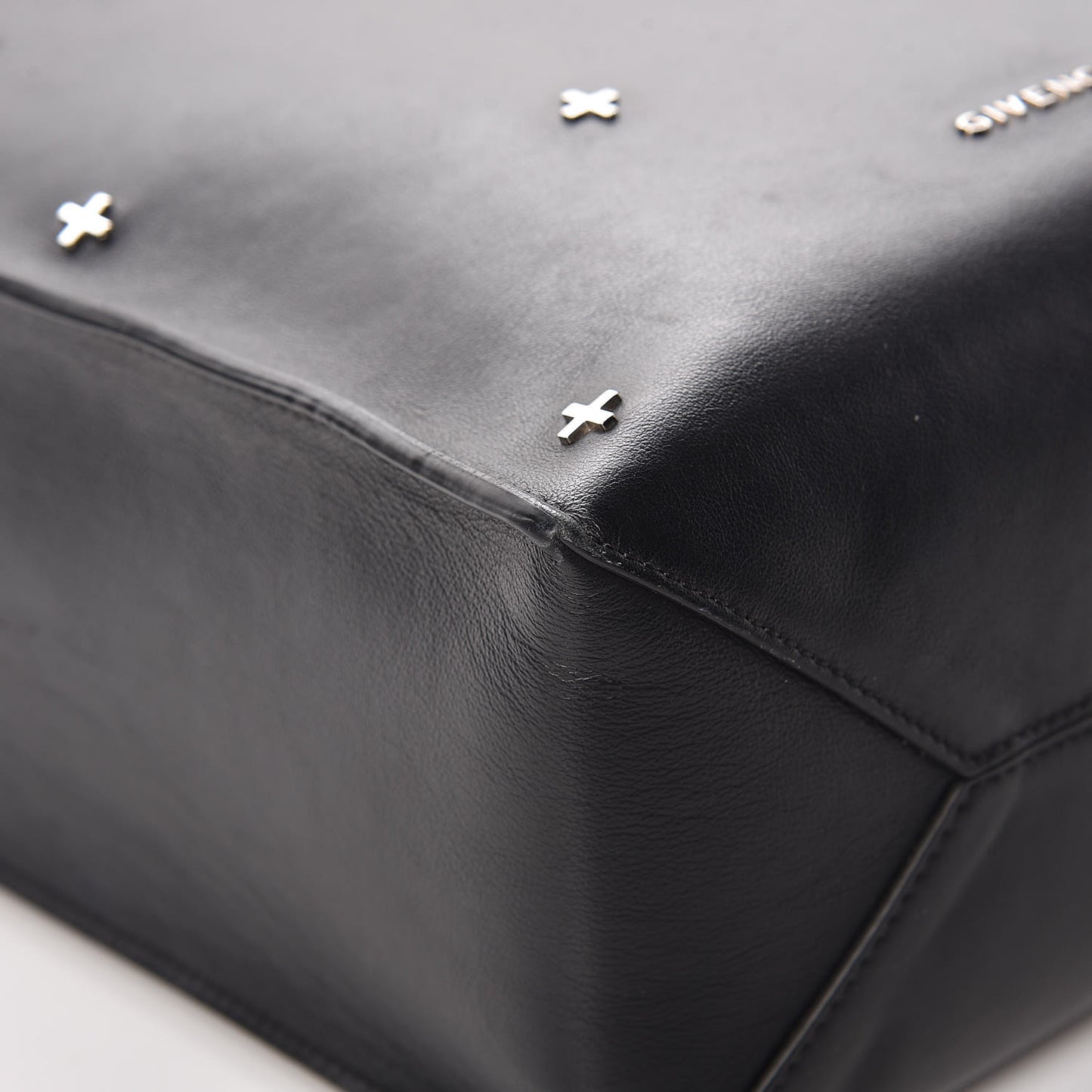 Calfskin Stud Embellished Small Stargate Shopper Tote Black