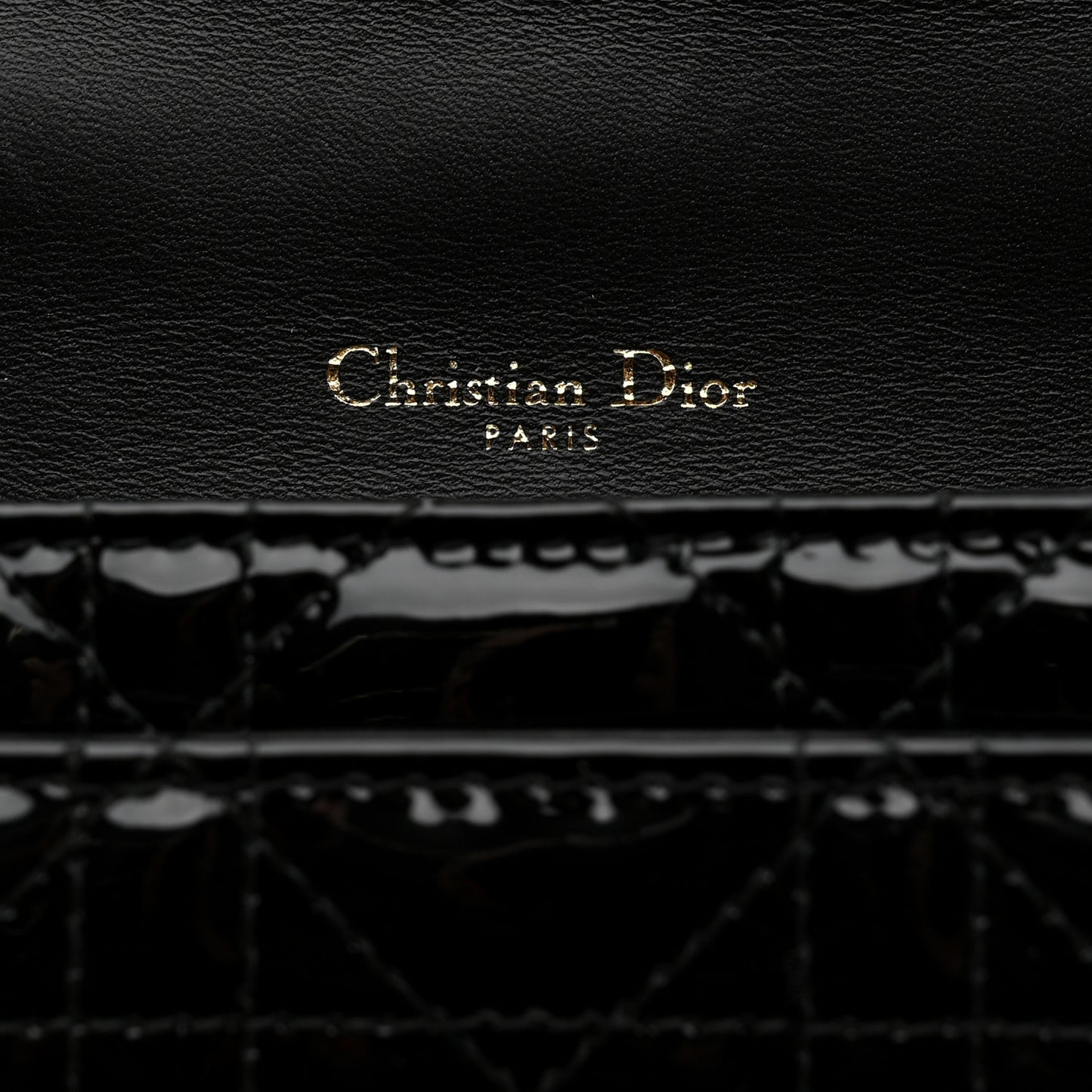 Patent Cannage Lady Dior Chain Pouch Black