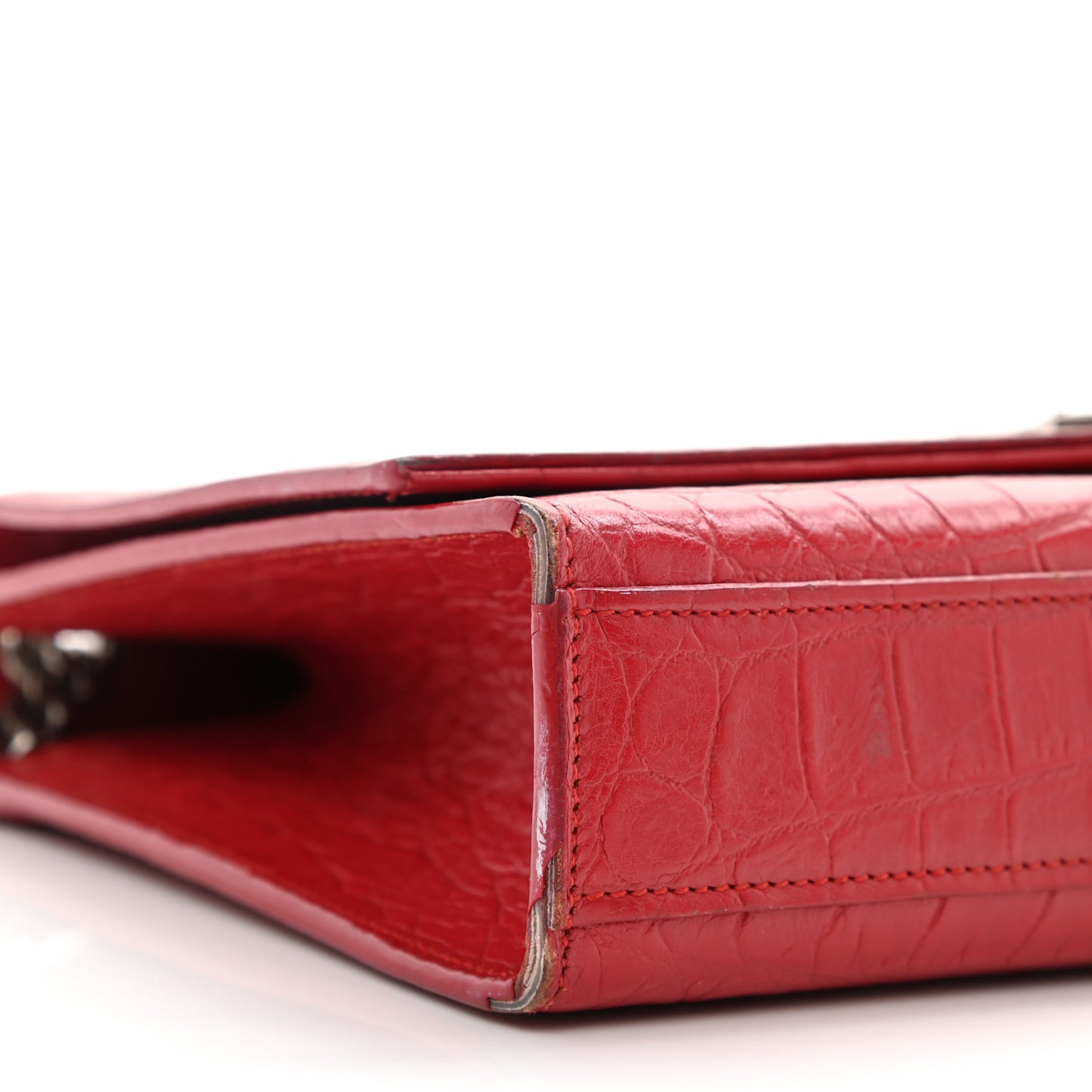 Calfskin Crocodile Embossed Medium Classic Monogram Kate Tassel Satchel Red