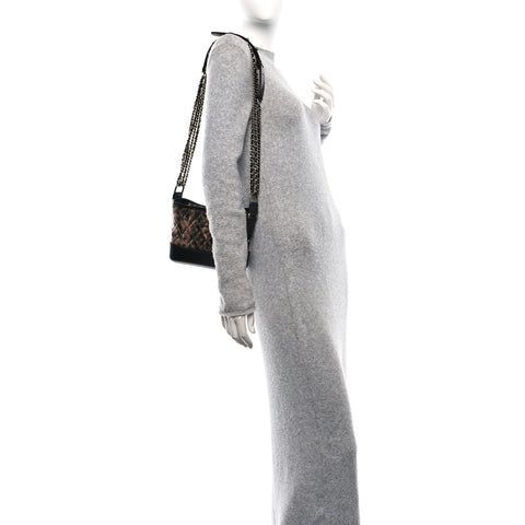 Metallic Crumpled Goatskin Quilted Small Gabrielle Hobo Black Rose Gold