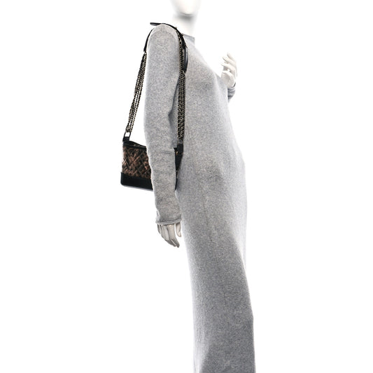 Metallic Crumpled Goatskin Quilted Small Gabrielle Hobo Black Rose Gold