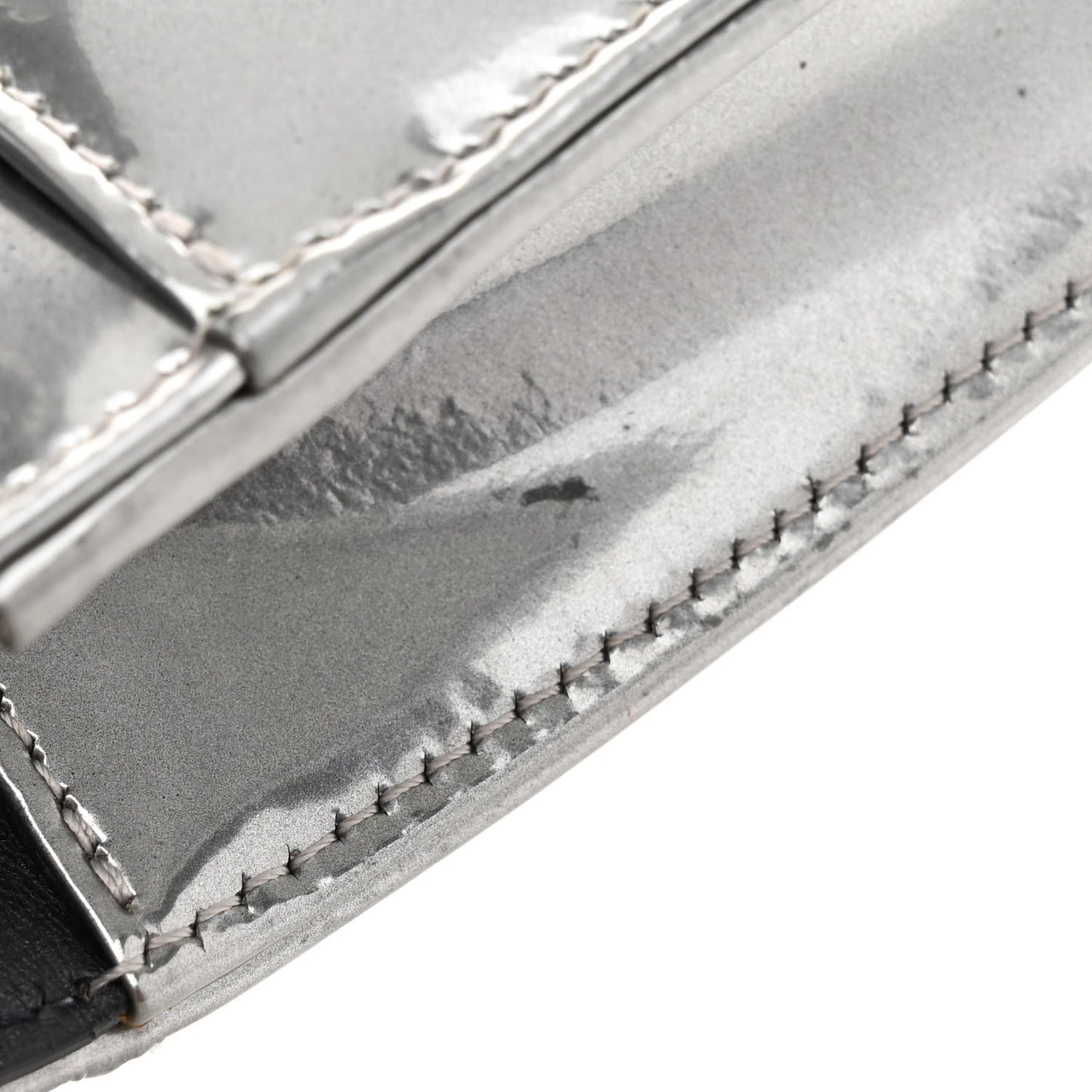 Metallic Patent Micro-Cannage Diorama Wallet on Chain Pouch Silver