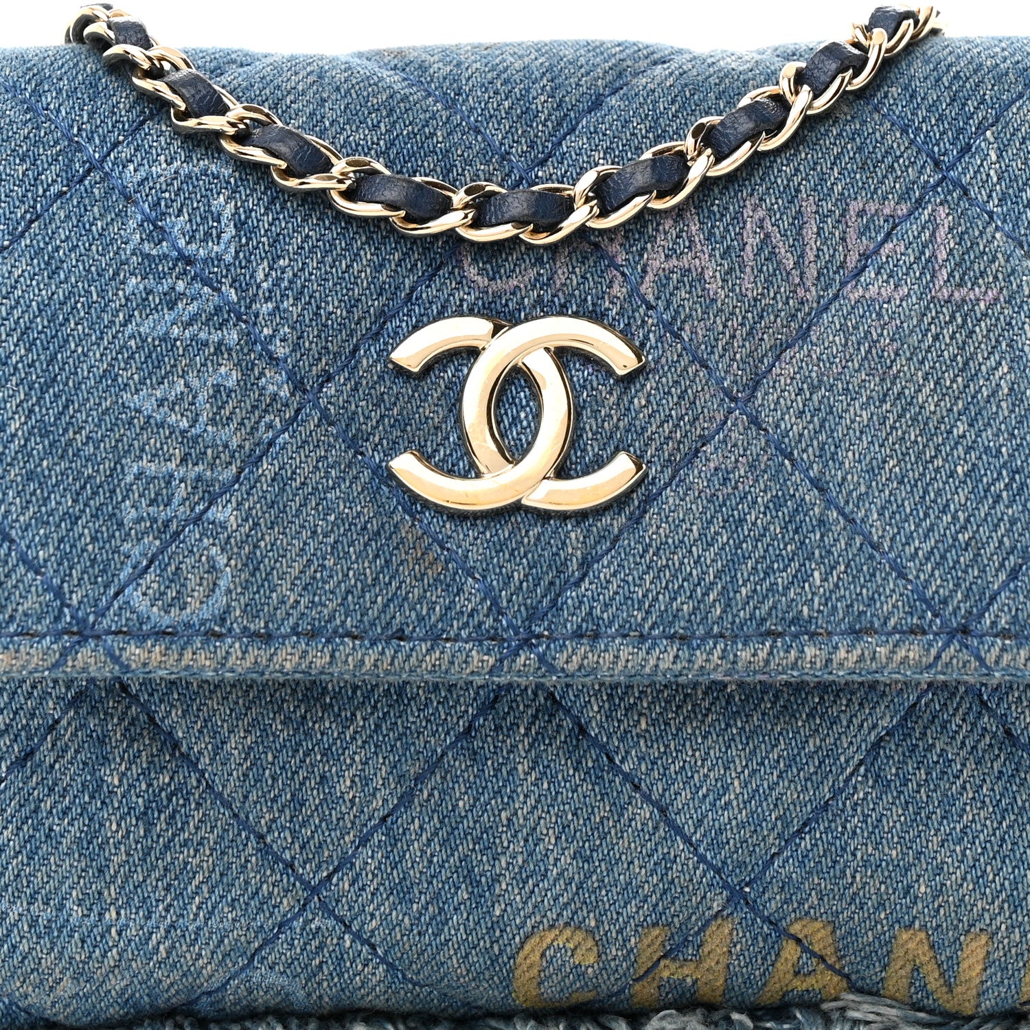 Chanel Denim Quilted Denim Mood Clutch With Chain Blue Multicolor 8 of 13