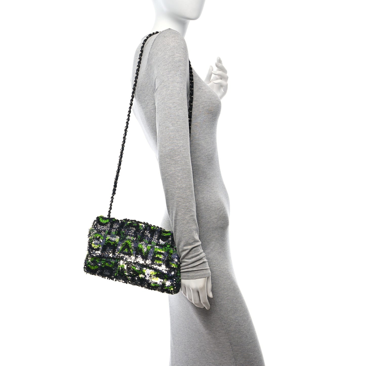 Sequin Logo Single Flap Green Silver Black